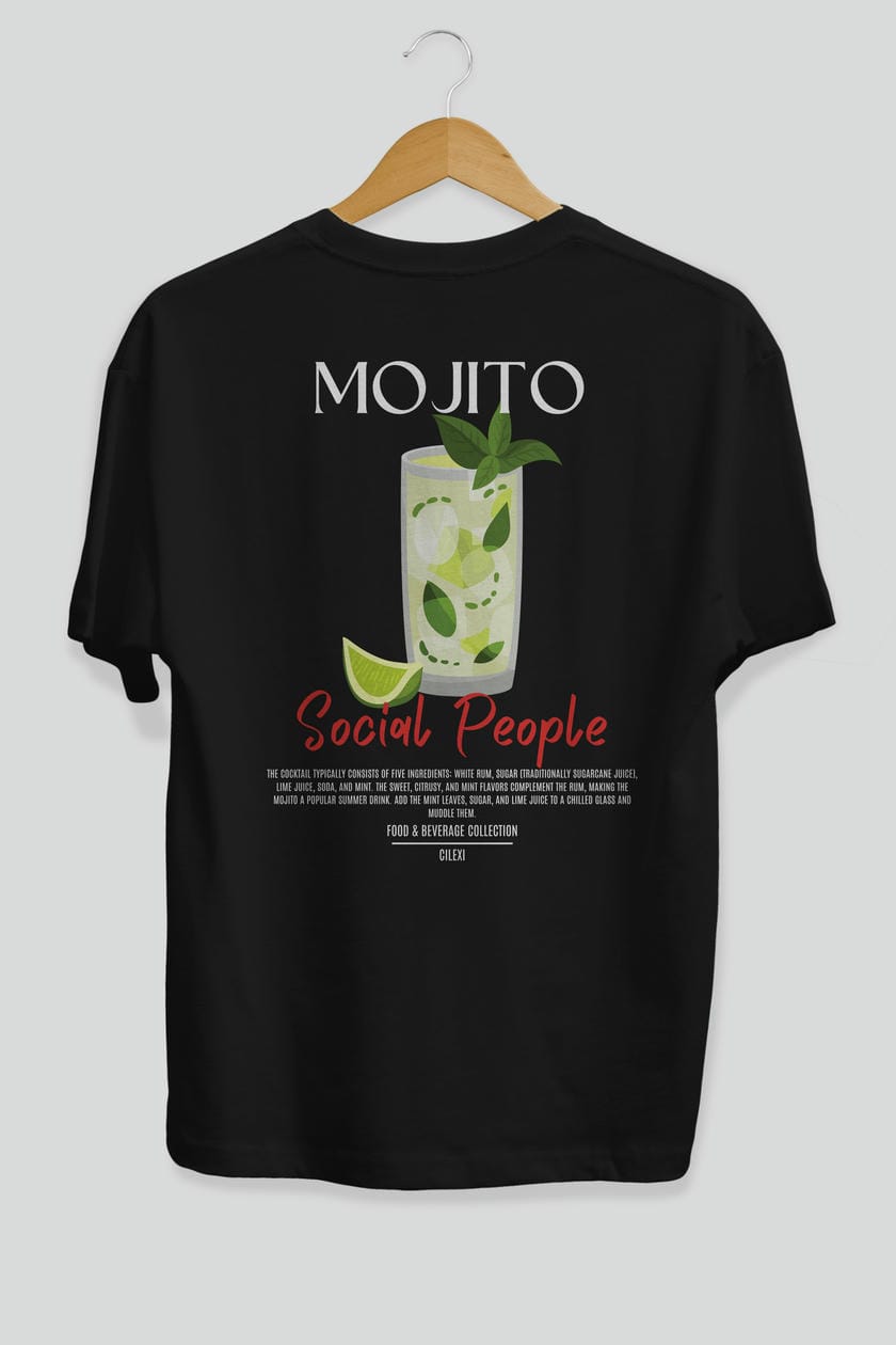 Mojıto Kokteyl Serisi Baskılı Oversize t-shirt Erkek Kadın Unisex %100 Pamuk Bisiklet Yaka tişort