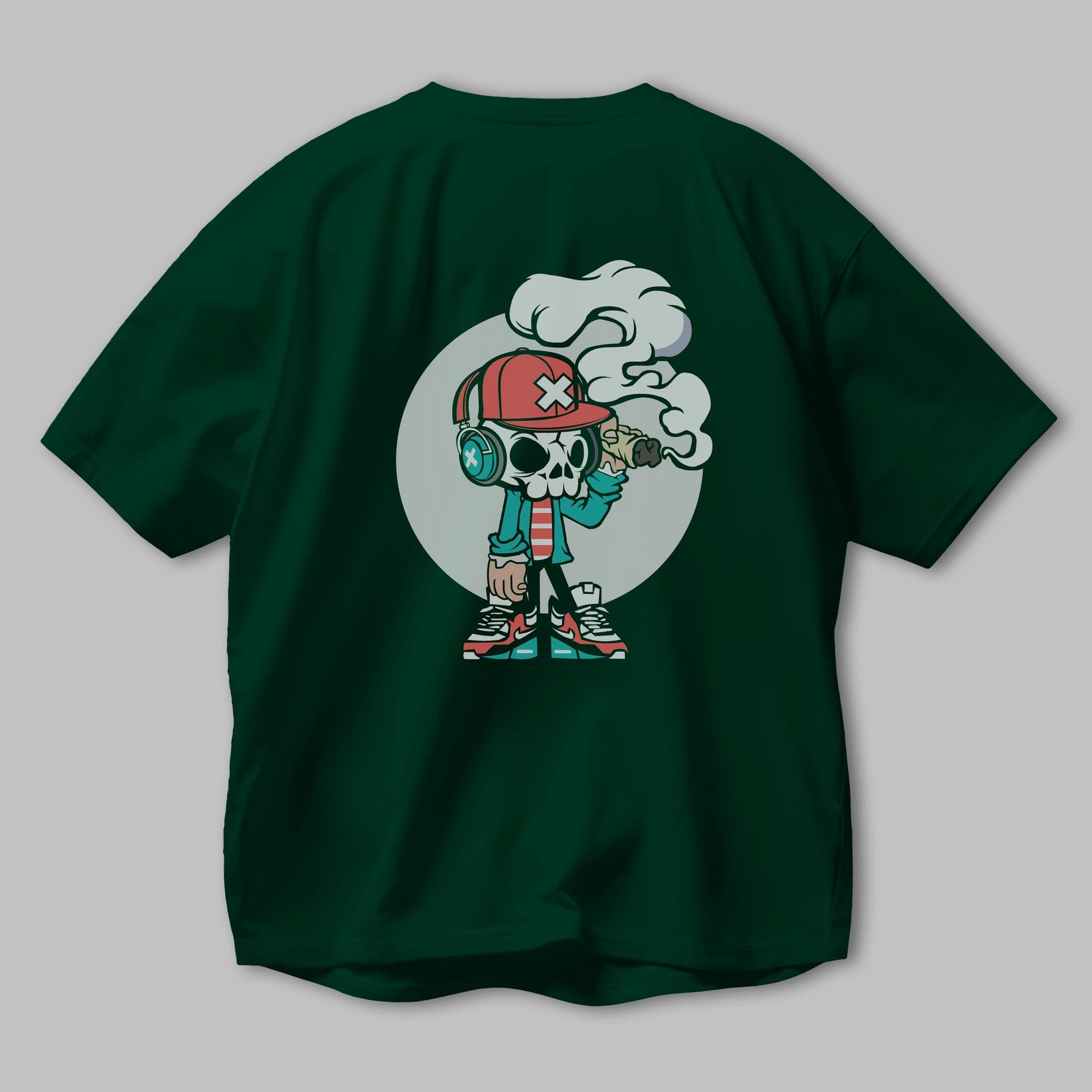 Skull Headphone Arka Baskılı Oversize t-shirt Erkek Kadın Unisex %100 Pamuk tişort