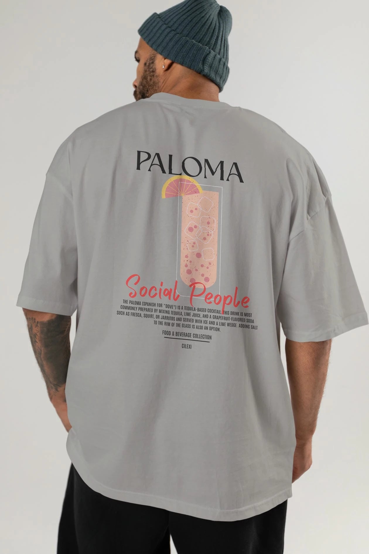 Paloma Kokteyl Serisi Baskılı Oversize t-shirt Erkek Kadın Unisex %100 Pamuk Bisiklet Yaka tişort