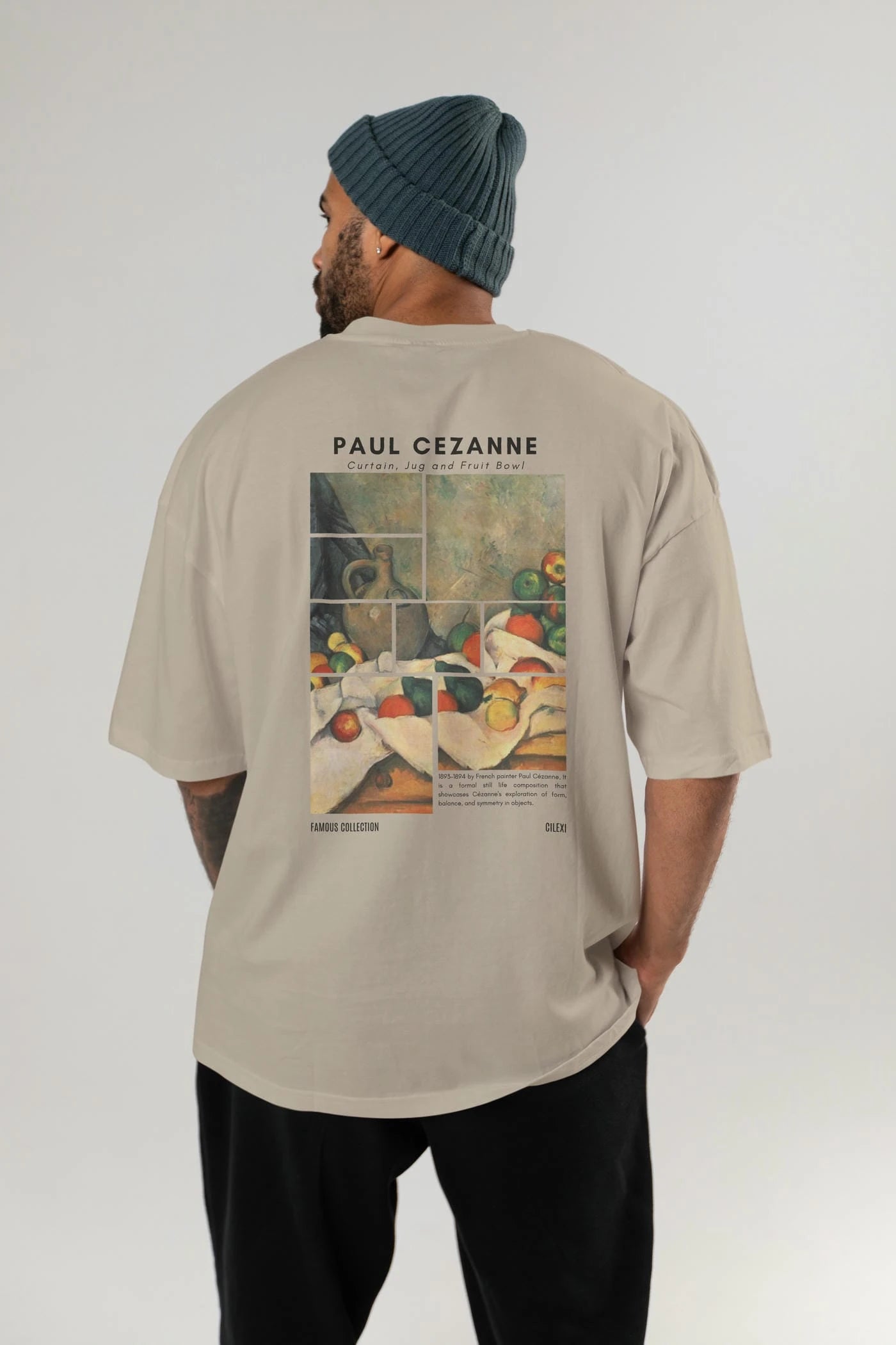 Paul Cezanne Curtain Arka Baskılı Oversize t-shirt Erkek Kadın Bisiklet Yaka Pamuk tişort