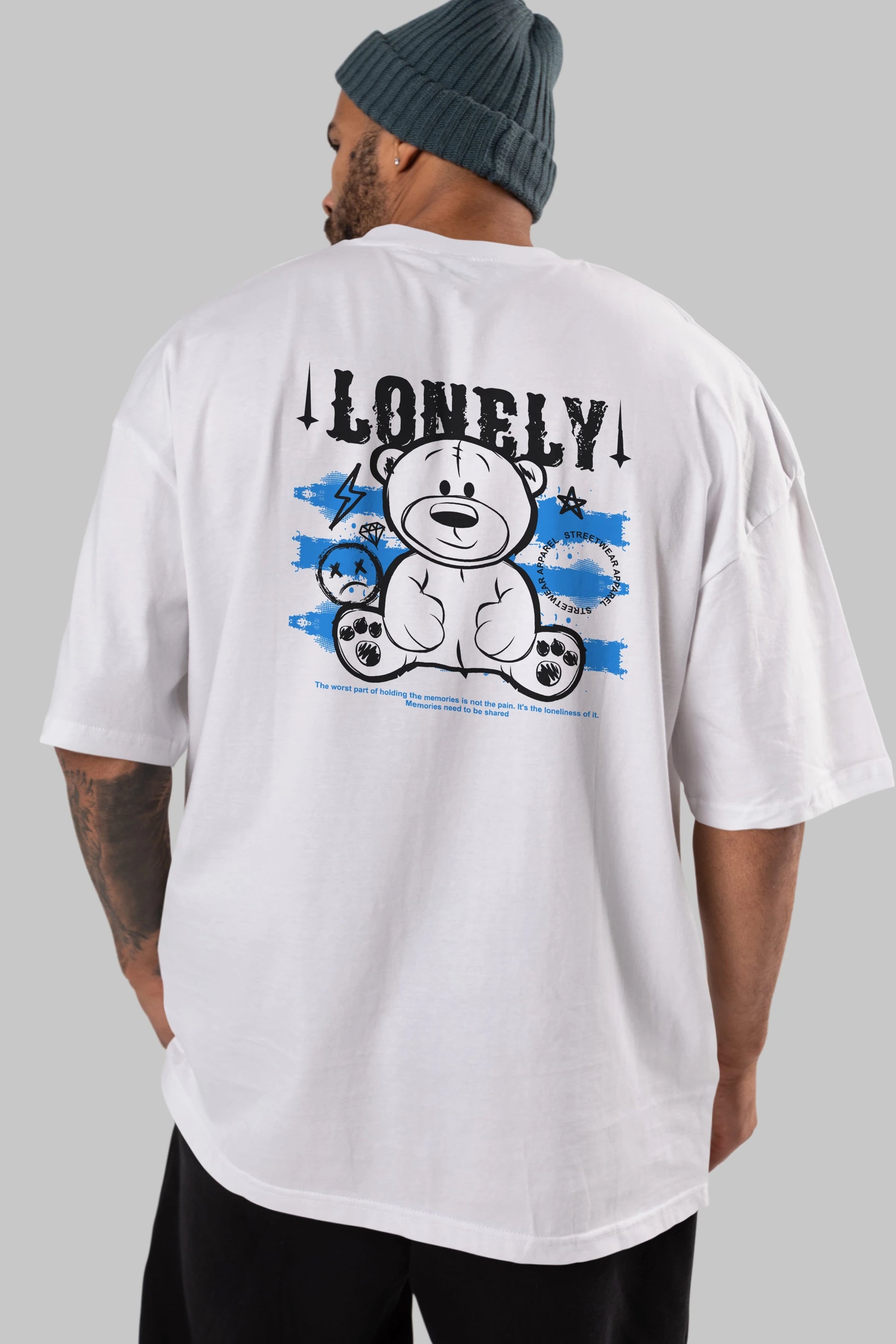 Teddy Bear Lonely Arka Baskılı Oversize t-shirt Erkek Kadın Unisex