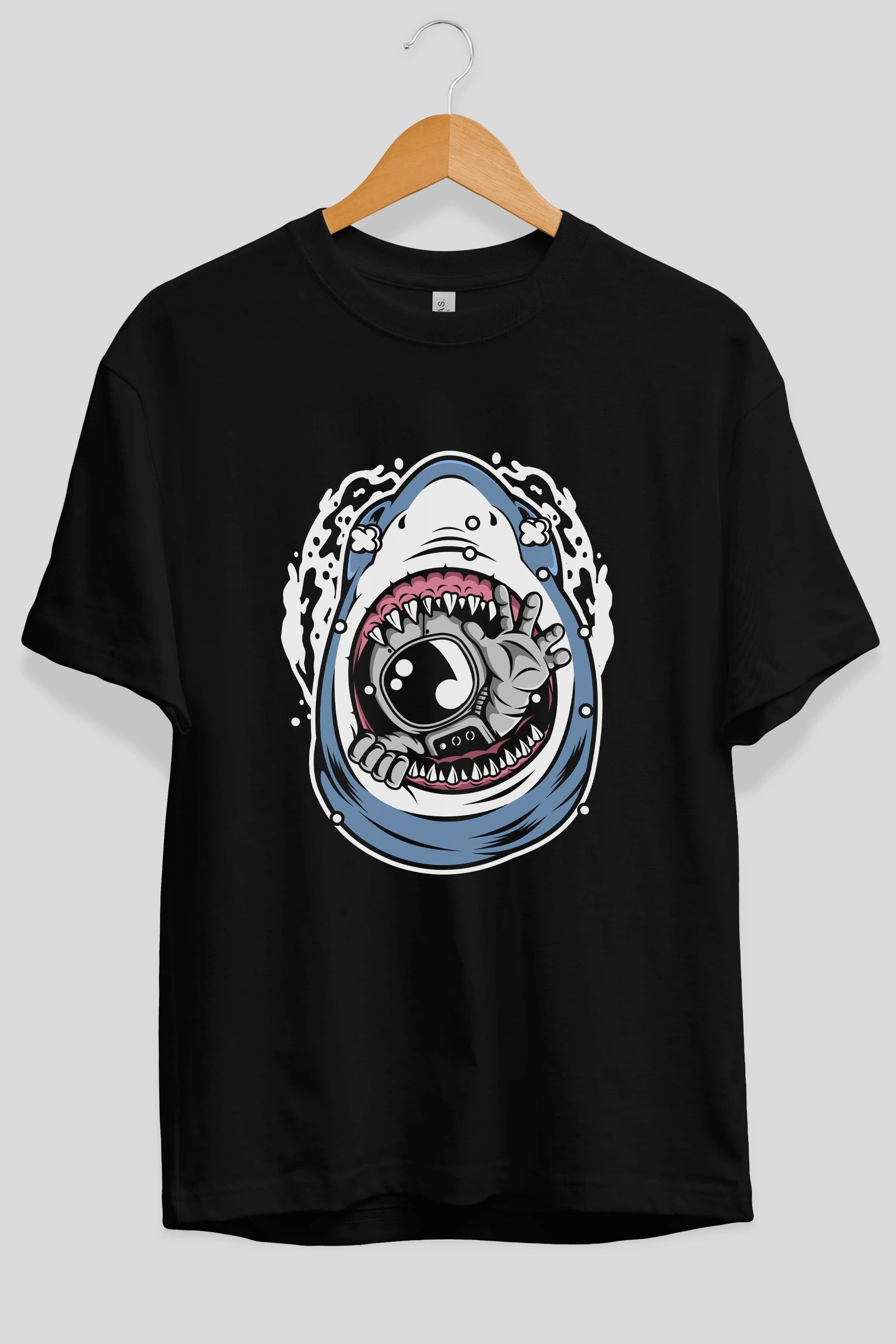 Astronaut Shark Ön Baskılı Oversize t-shirt Erkek Kadın Unisex