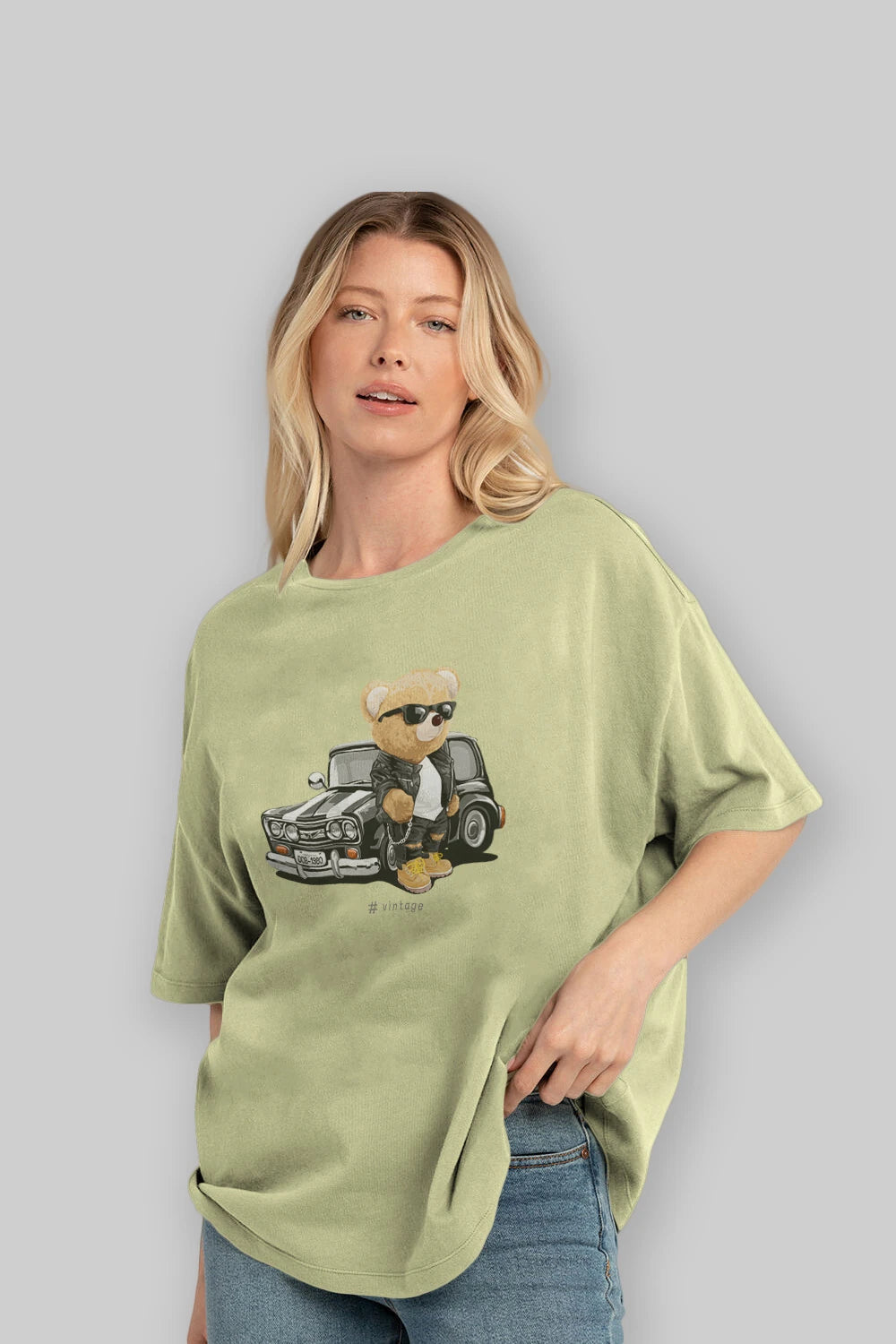 Teddy Bear Vintage Ön Baskılı Oversize t-shirt Erkek Kadın Unisex %100 Pamuk