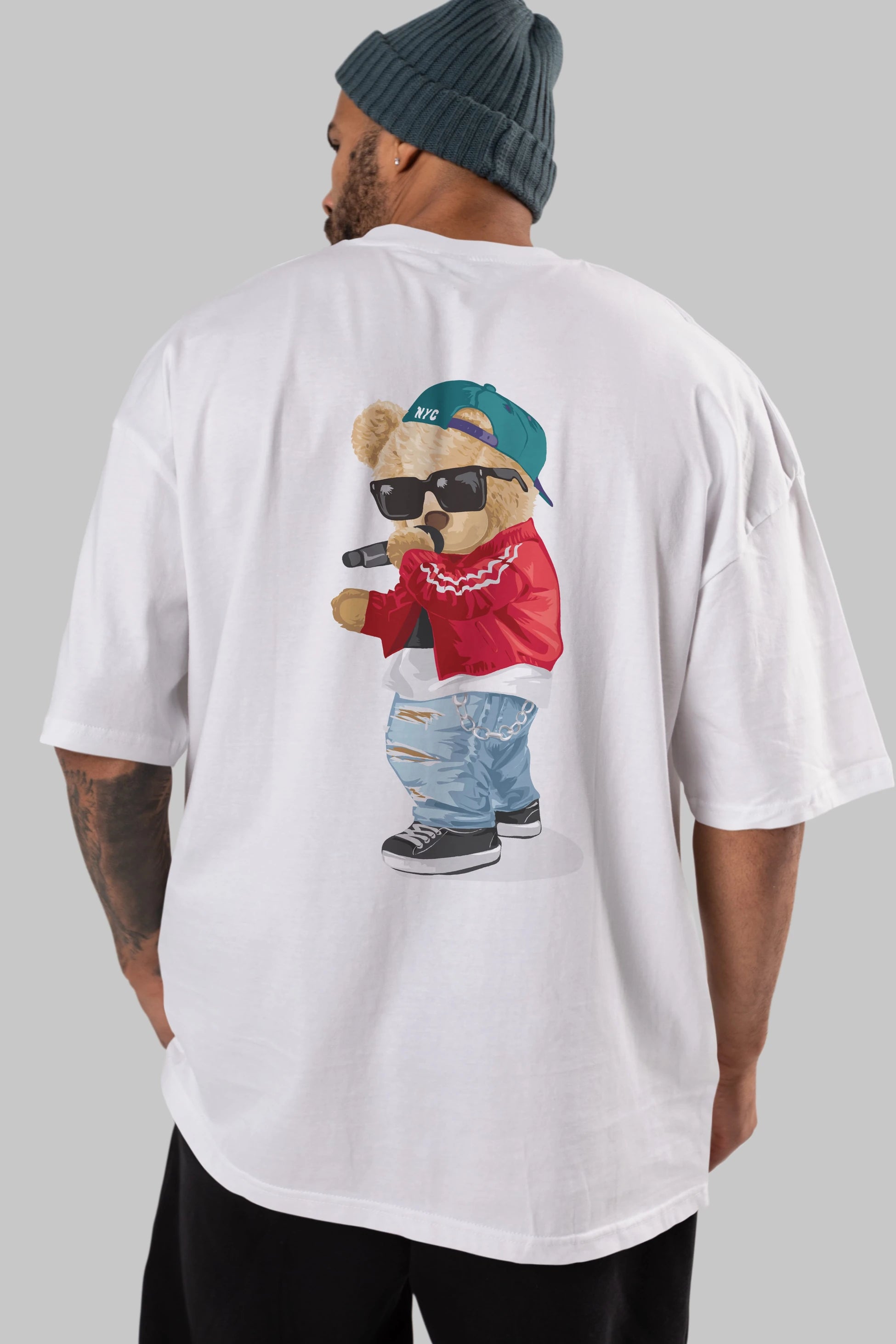 Teddy Bear Şarkıcı Arka Baskılı Oversize t-shirt Erkek Kadın Unisex %100 Pamuk