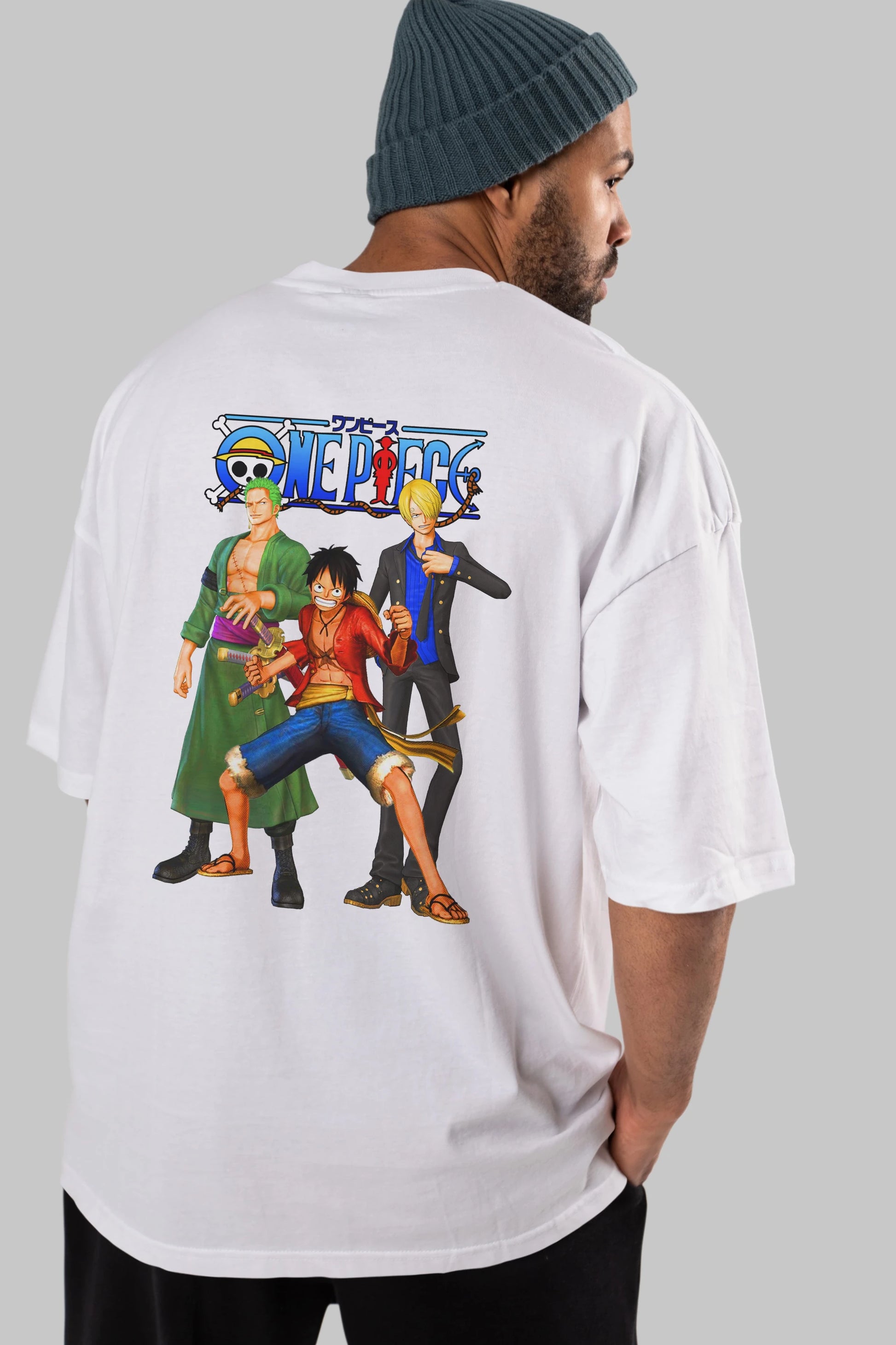 Luffy Sanji Zoro Anime Arka Baskılı Oversize t-shirt Erkek Kadın Unisex %100 pamuk tişort