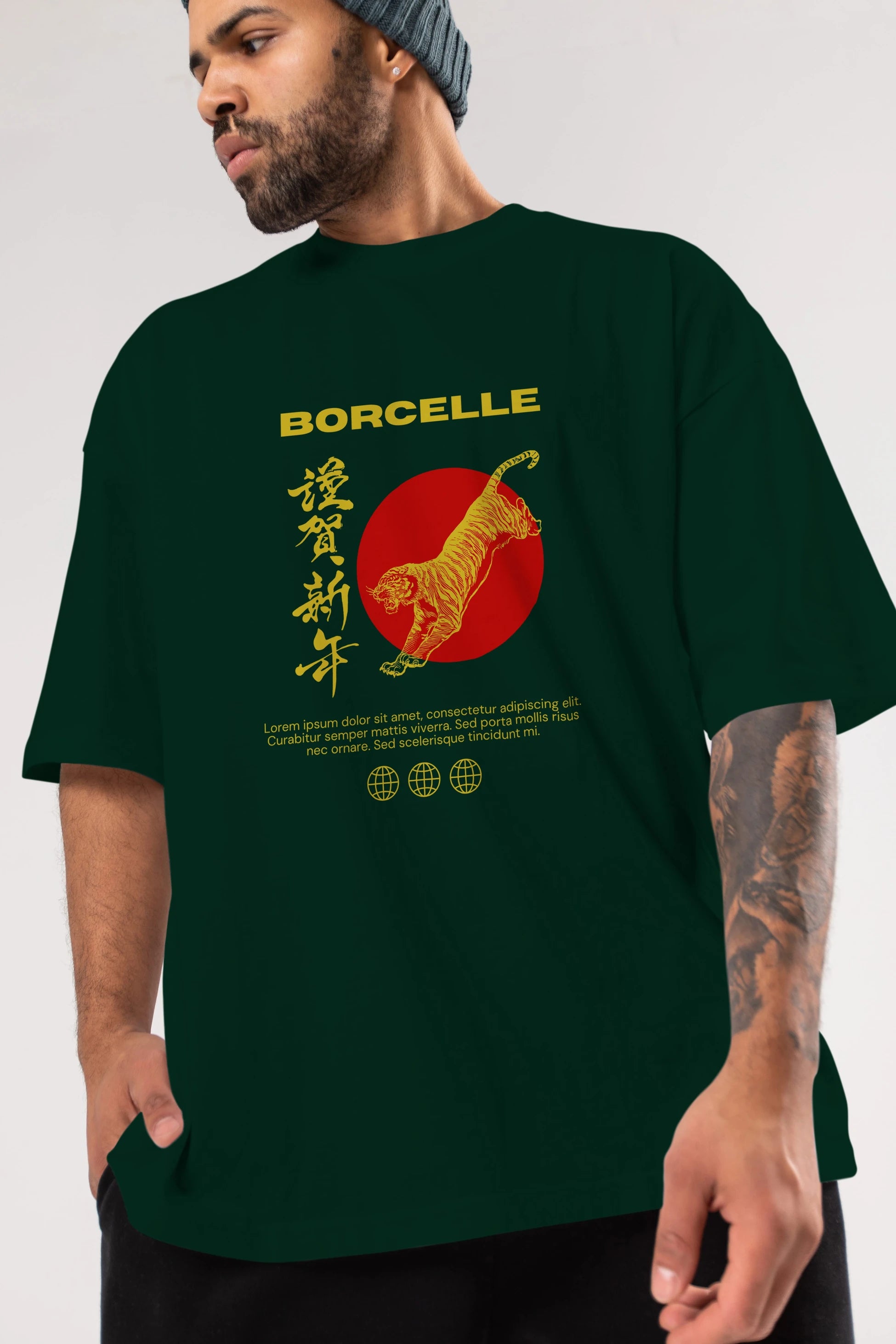 Borcelle Tiger Streetwear Ön Baskılı Oversize t-shirt Erkek Kadın Unisex