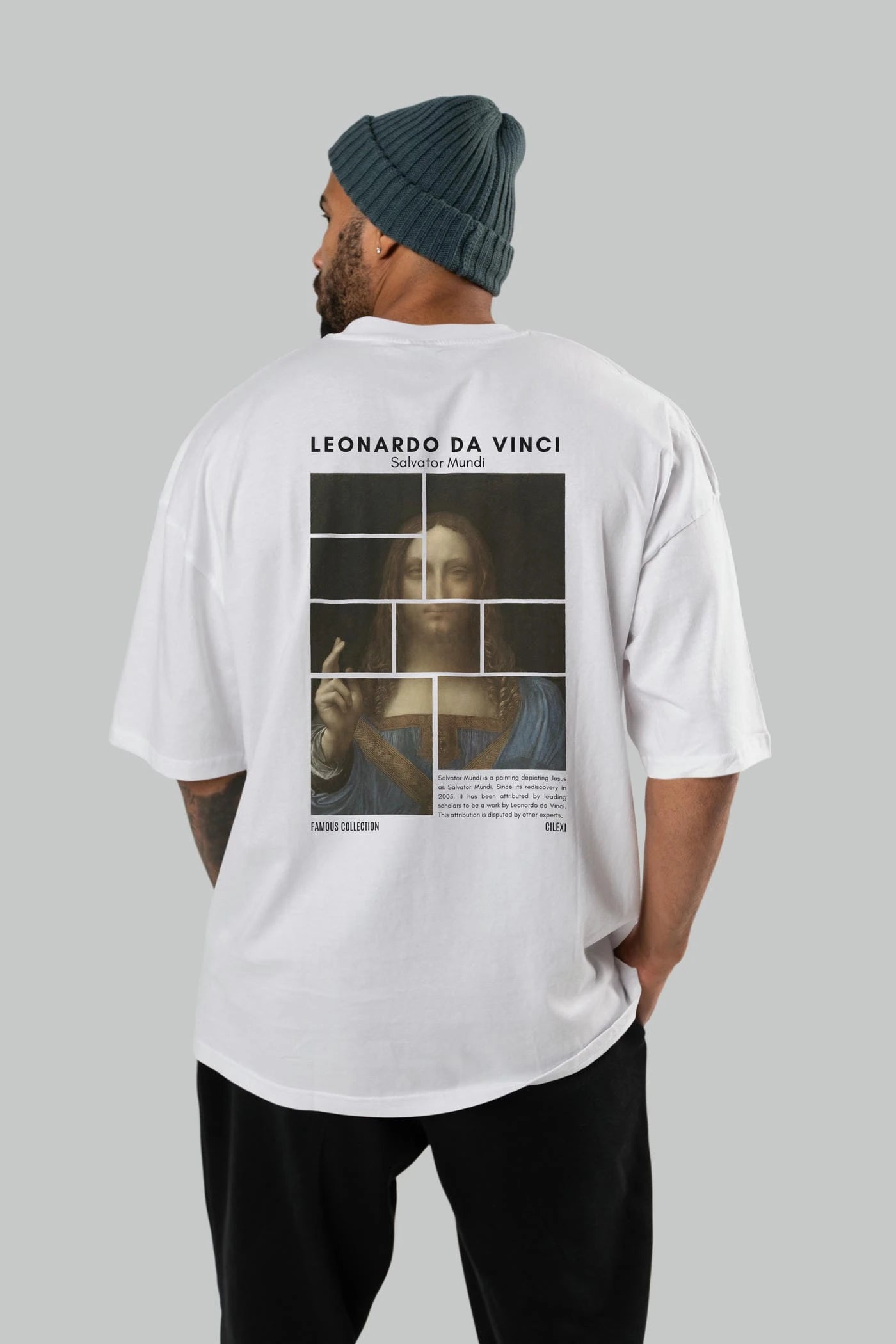 Salvador Mundi Arka Baskılı Oversize t-shirt Erkek Kadın Bisiklet Yaka Pamuk tişort