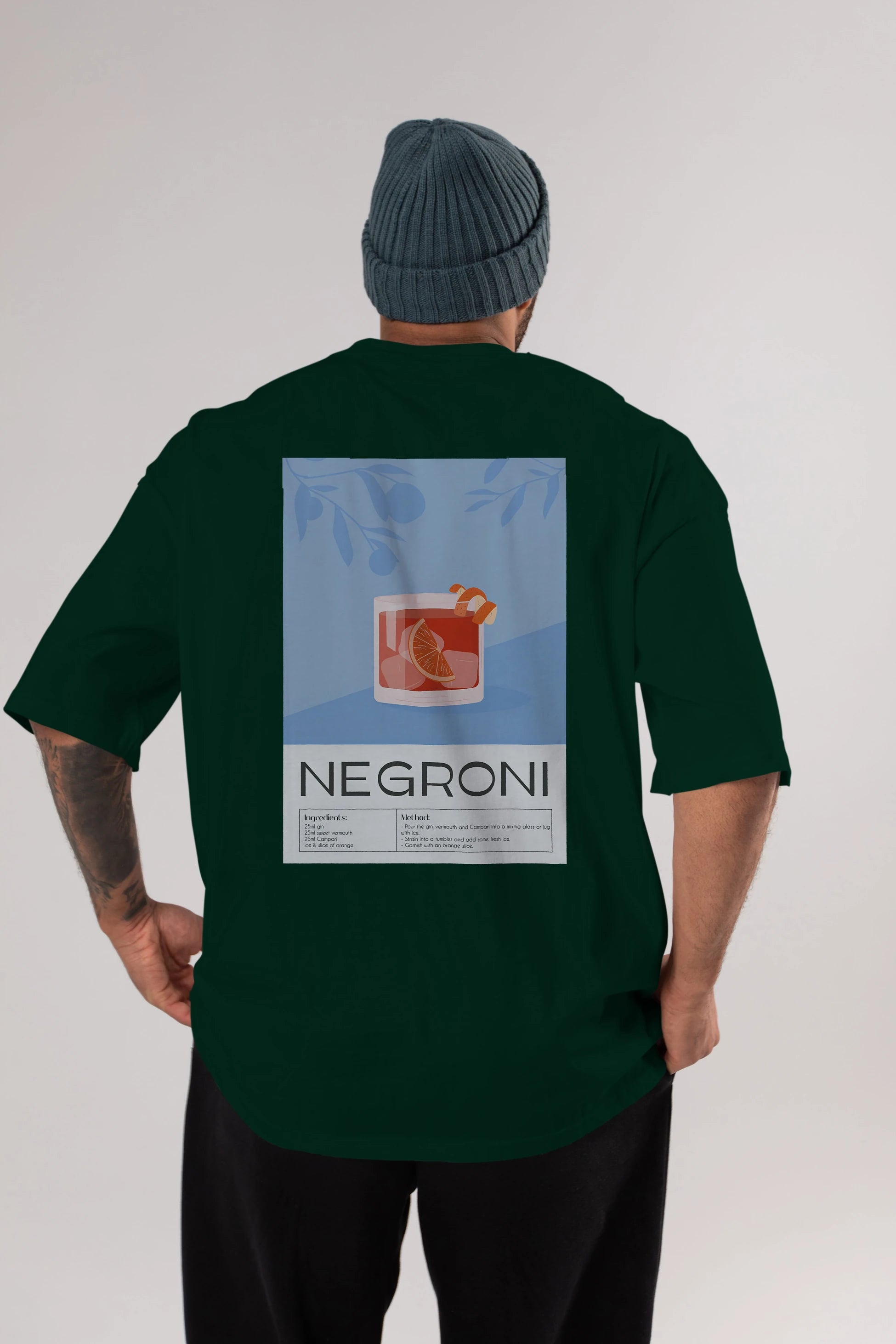 Negroni Arka Baskılı Oversize t-shirt Erkek Kadın Unisex %100 Pamuk Bisiklet Yaka tişort