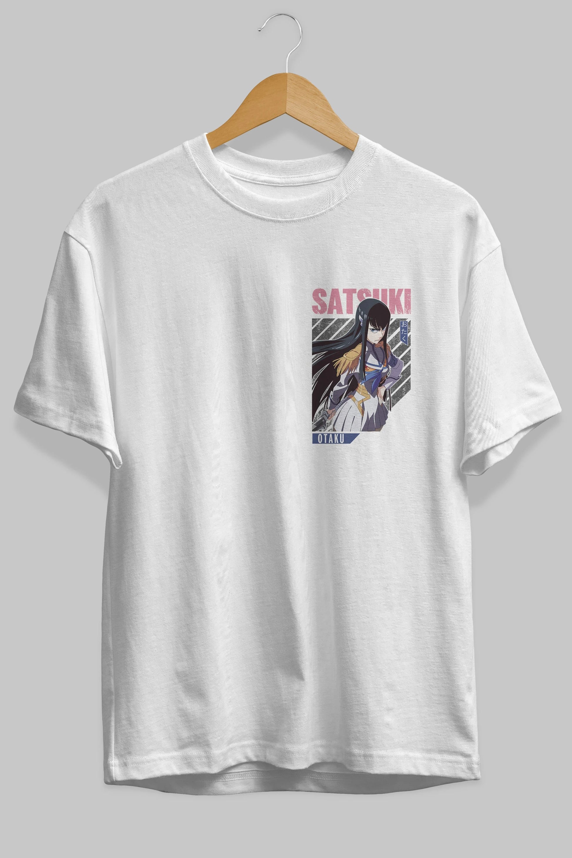 Satsuki Kiryuuin 8 Ön Sol Baskılı Oversize t-shirt Erkek Kadın Unisex %100 Pamuk Bisiklet Yaka tişort