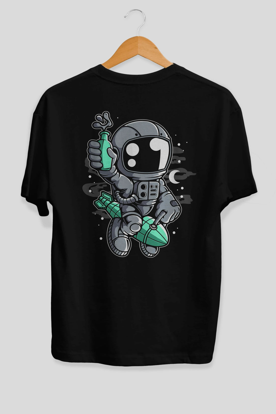 Astronaut Rocket Arka Baskılı Oversize t-shirt Erkek Kadın Unisex
