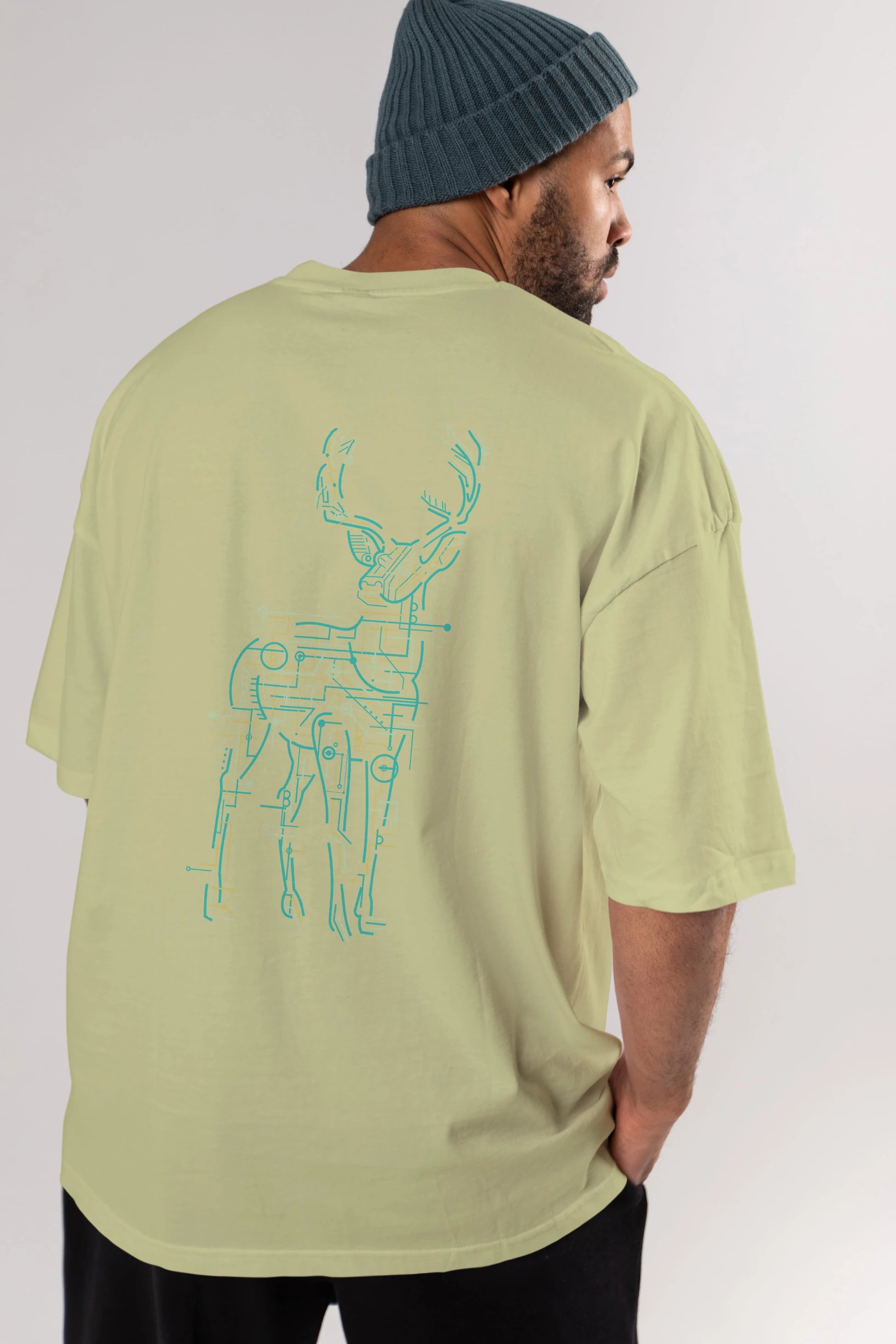 Electric Deer Arka Baskılı Oversize t-shirt %100 pamuk Erkek Kadın Unisex