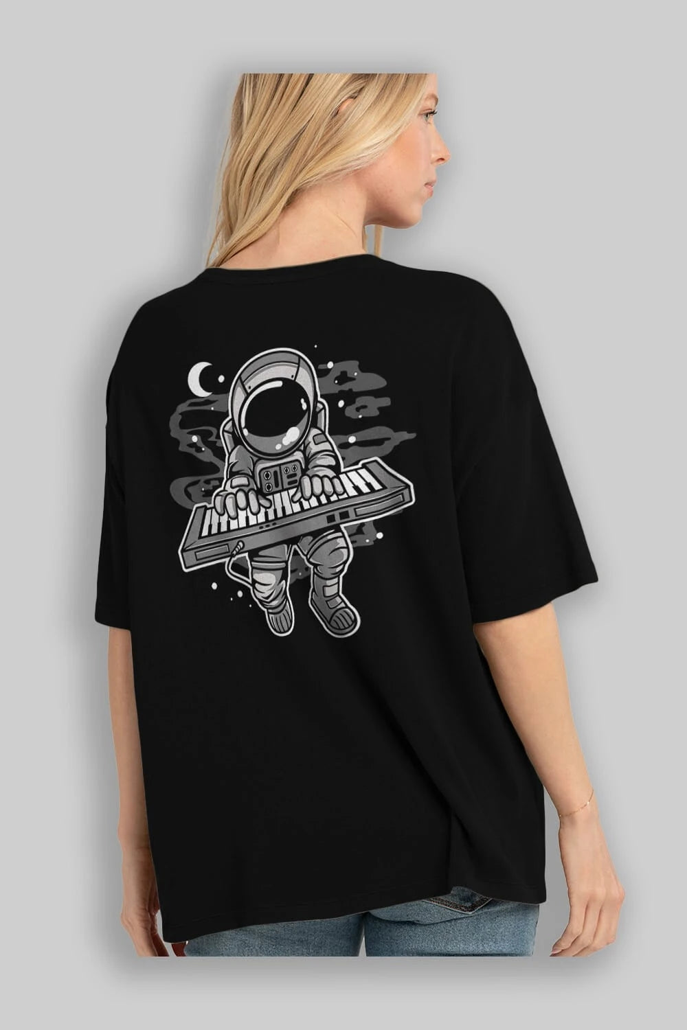 Astronaut Keyboard Arka Baskılı Oversize t-shirt Erkek Kadın Unisex