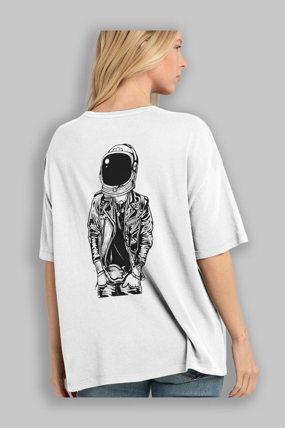 Astronaut Punkster Arka Baskılı Oversize t-shirt Erkek Kadın Unisex %100 Pamuk