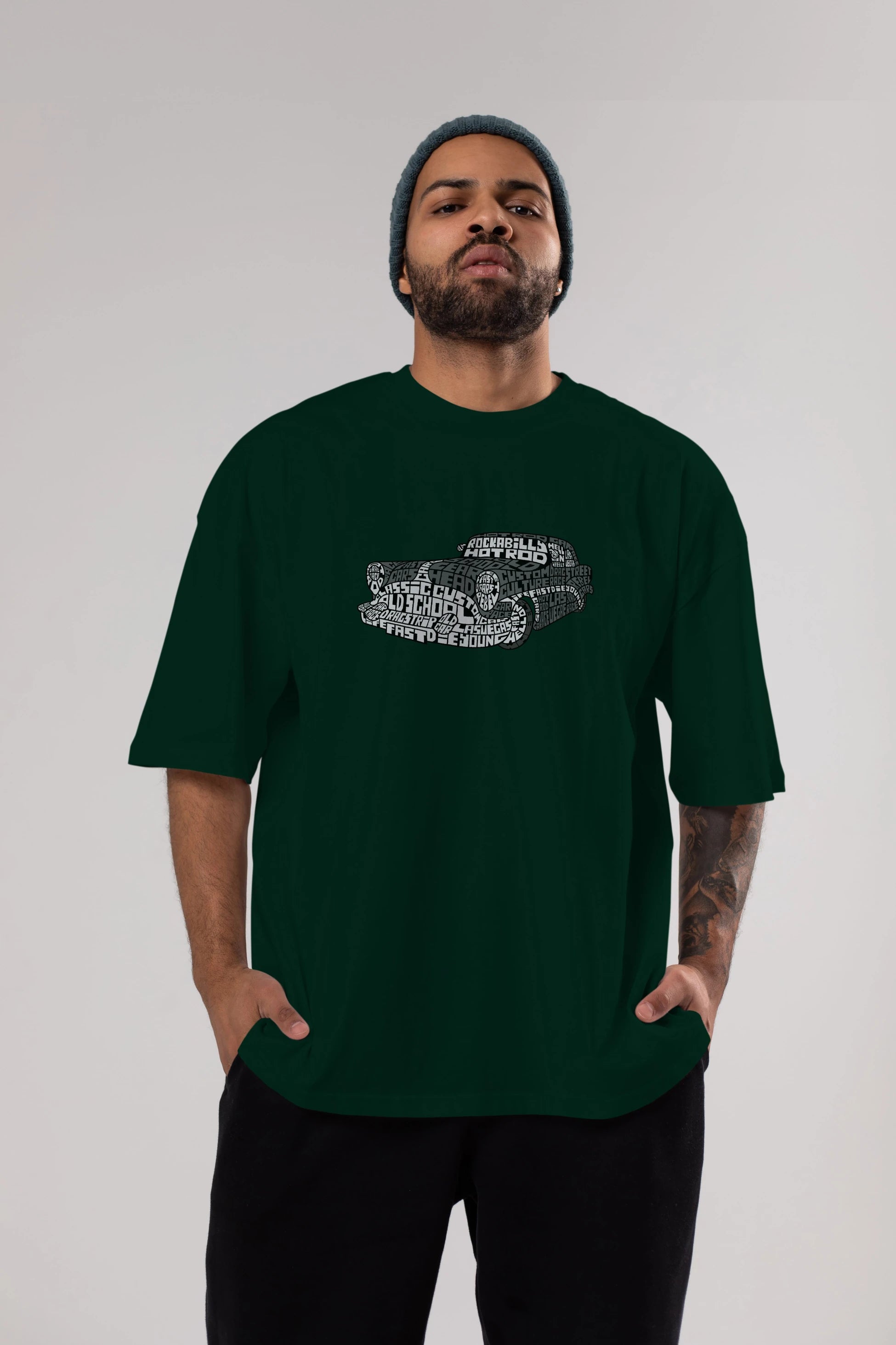Hotrod Ön Baskılı Oversize t-shirt %100 pamuk Erkek Kadın Unisex