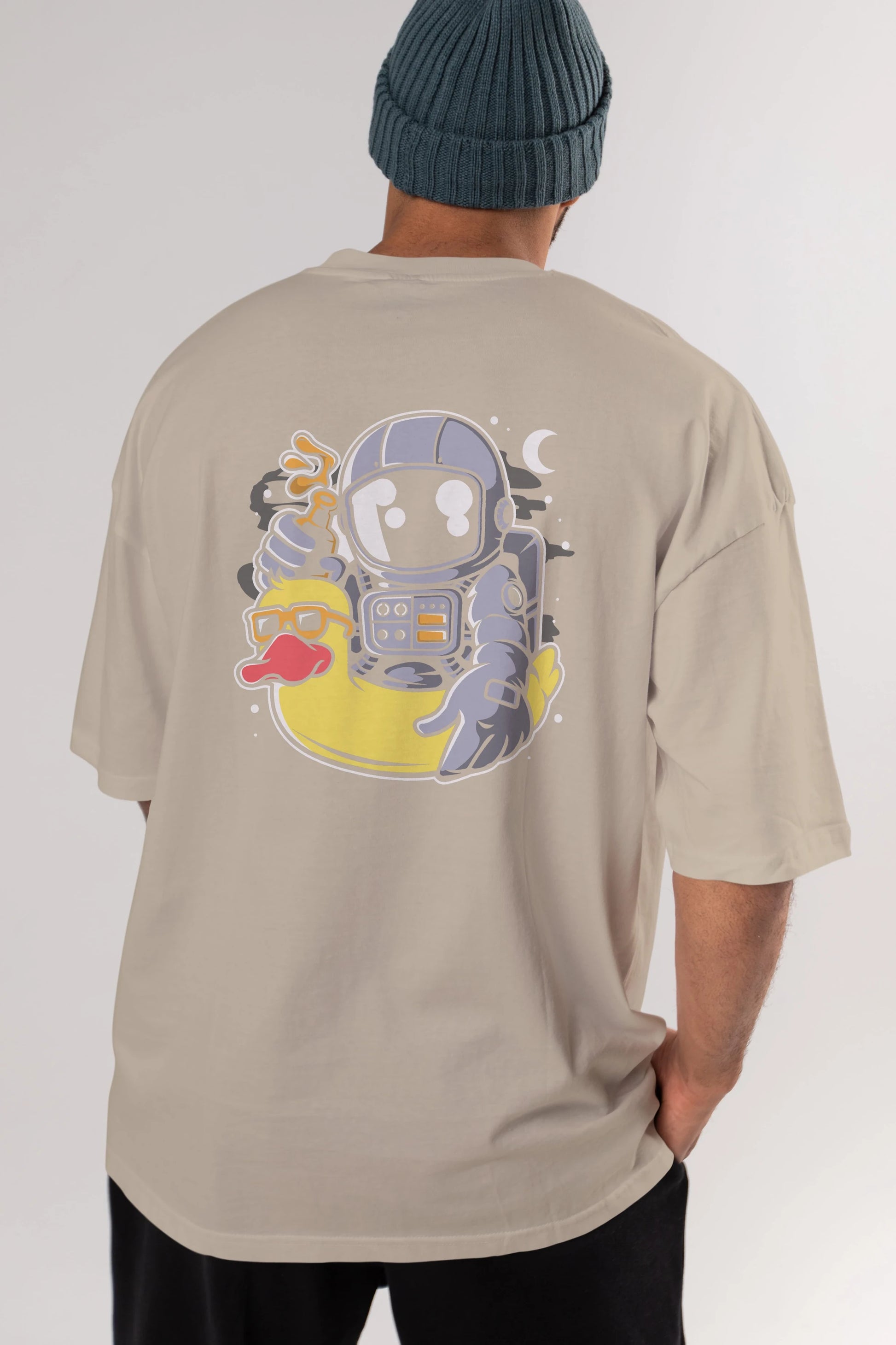 Astronaut Duck Balloon Arka Baskılı Oversize t-shirt Erkek Kadın Unisex
