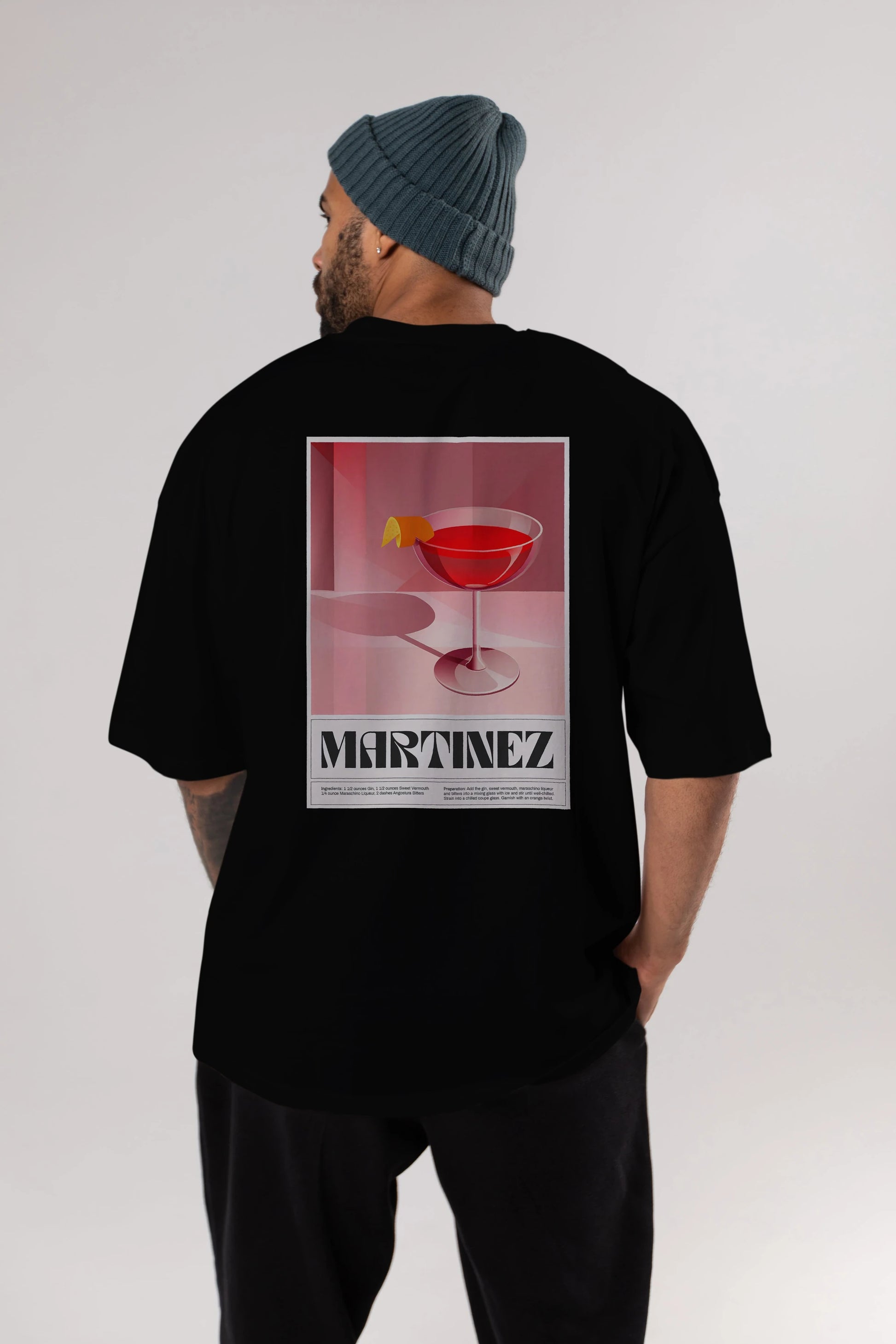 Martinez Arka Baskılı Oversize t-shirt Erkek Kadın Unisex %100 Pamuk Bisiklet Yaka tişort