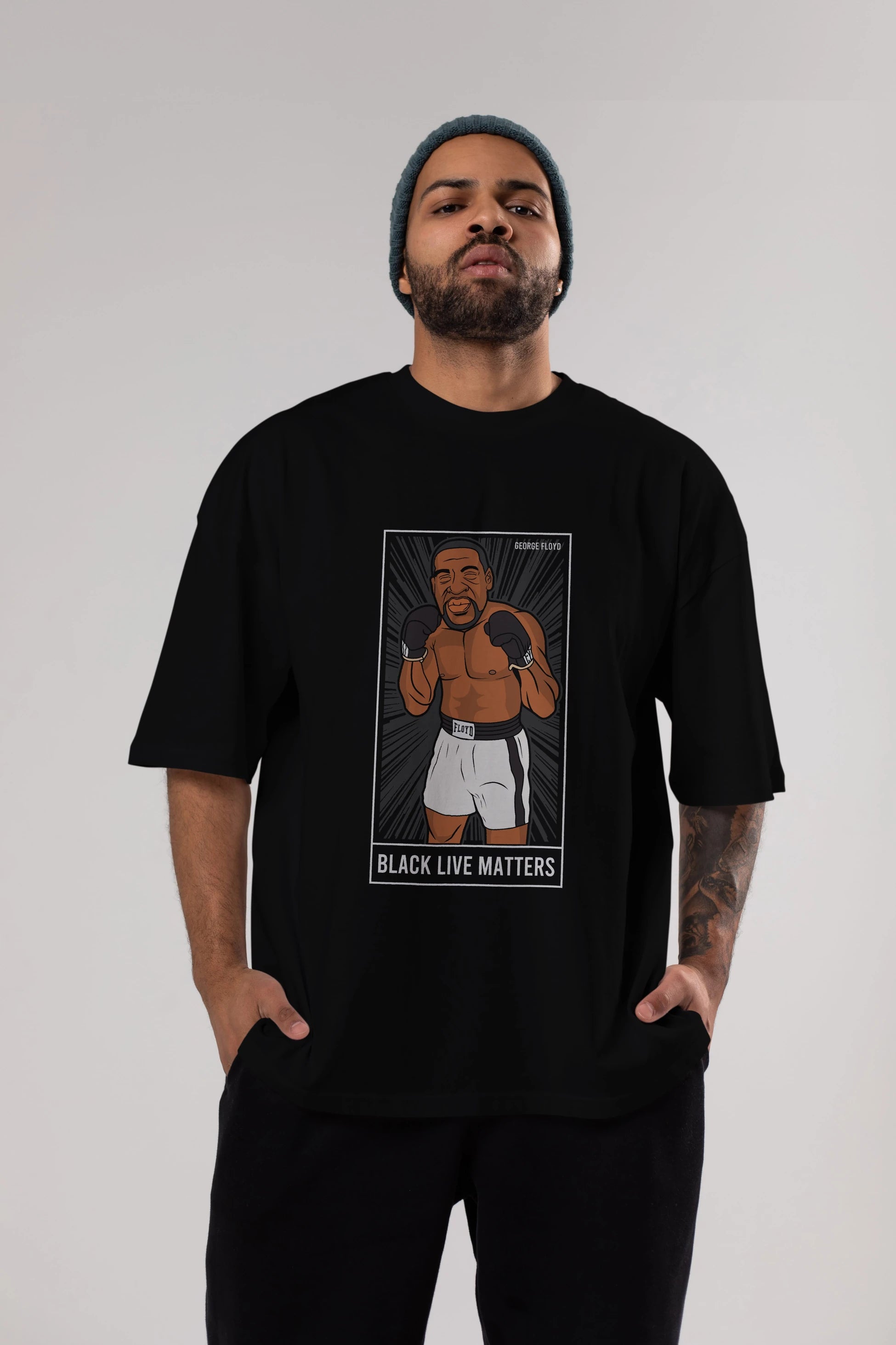 George Floyd Boxer Ön Baskılı Oversize t-shirt Erkek Kadın Unisex %100 Pamuk tişort