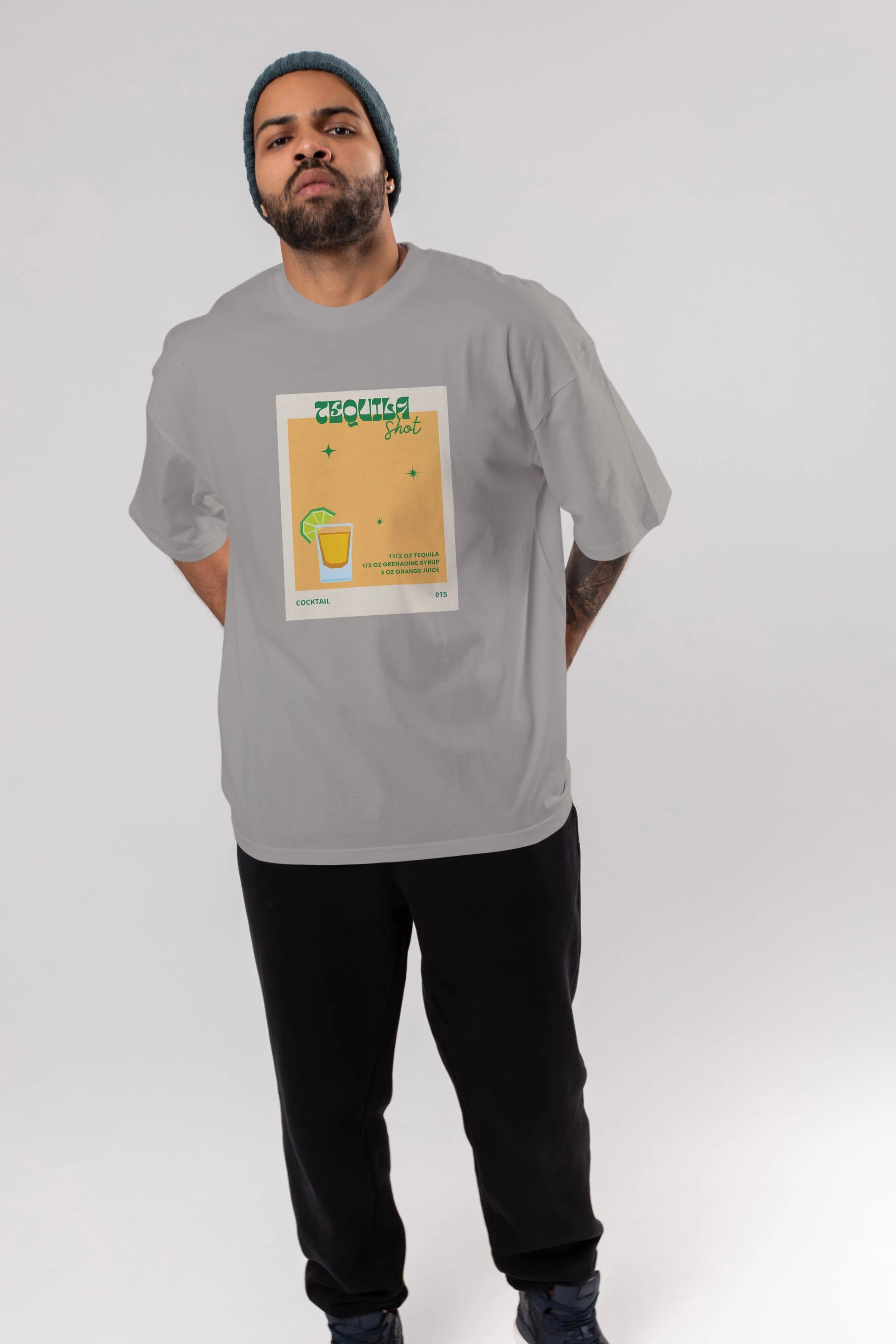 Tequila Shot 2 Ön Baskılı Oversize t-shirt Erkek Kadın Unisex %100 Pamuk Bisiklet Yaka tişort