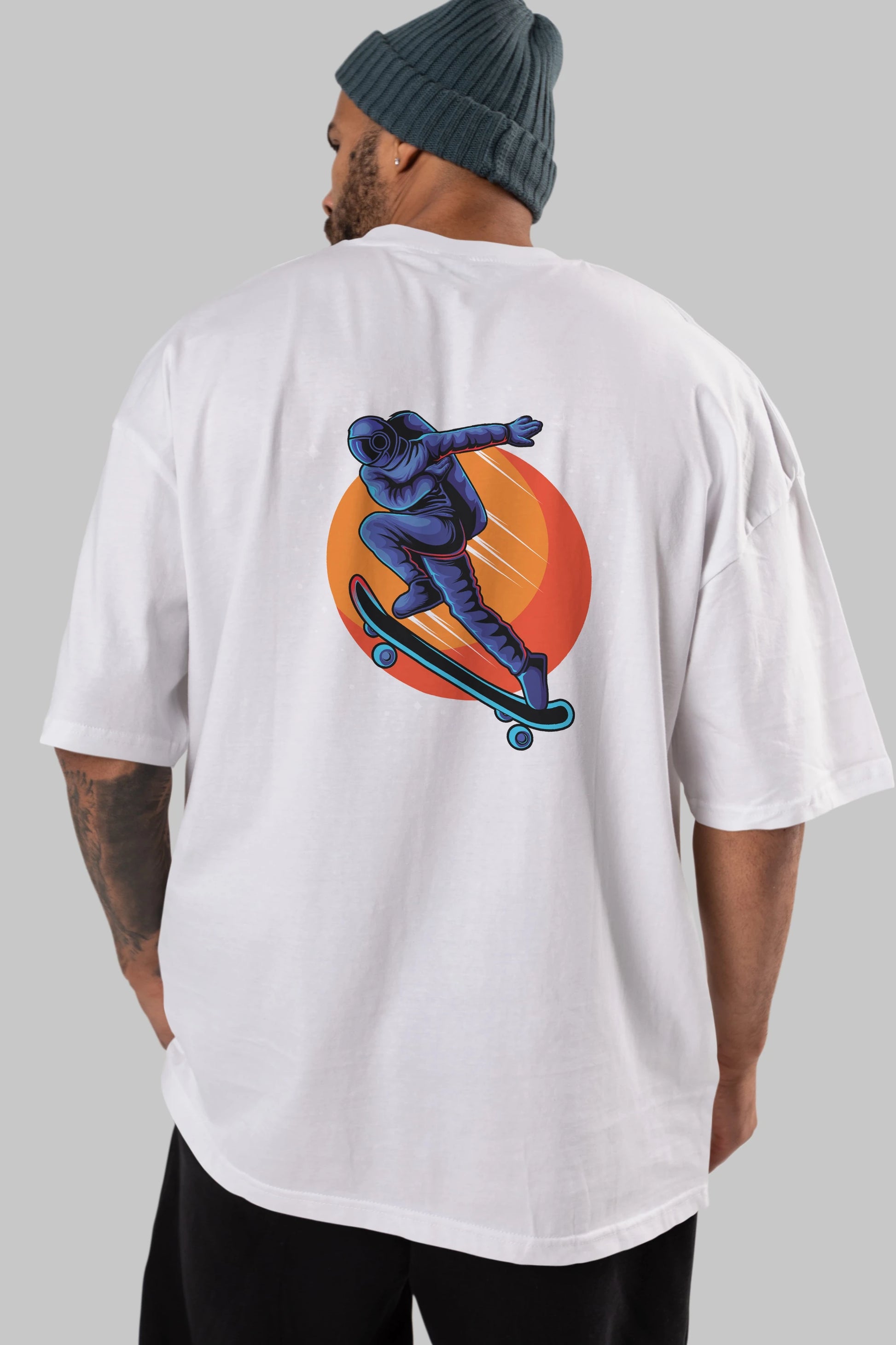 Astroskate Run Arka Baskılı Oversize t-shirt Erkek Kadın Unisex
