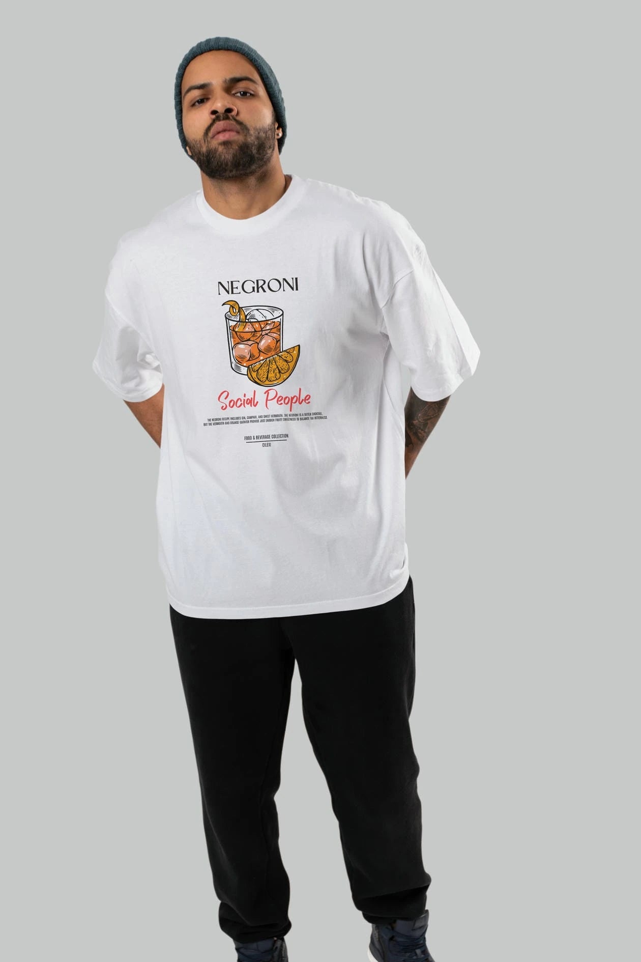 Negroni Kokteyl Serisi ön Baskılı Oversize t-shirt Erkek Kadın %100 Pamuk Bisiklet Yaka tişort