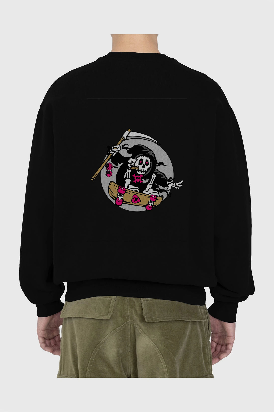 Grim Skater Arka Baskılı Oversize Sweatshirt Erkek Kadın Unisex