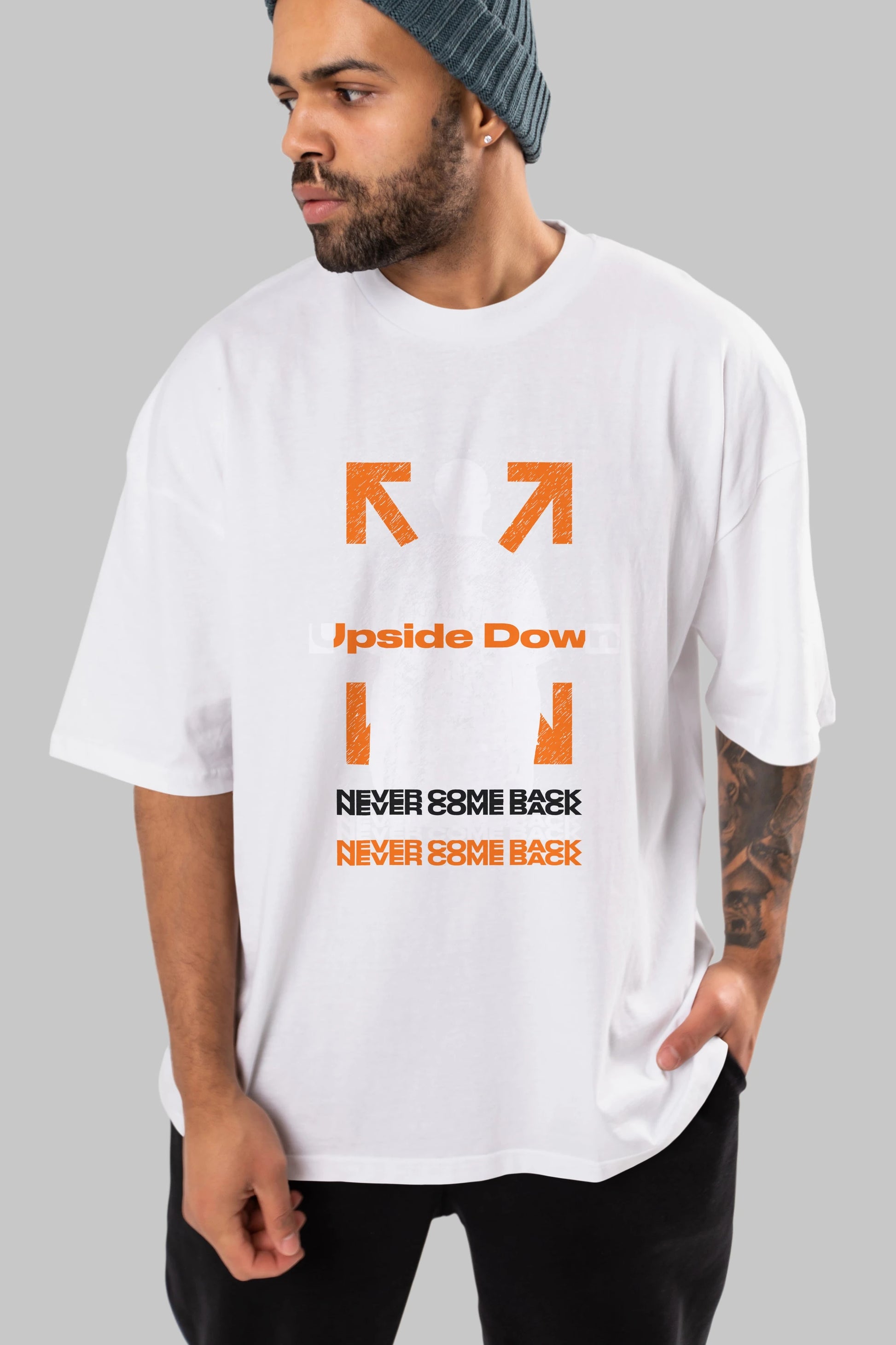 Upside Down Ön Baskılı Oversize t-shirt Erkek Kadın Unisex