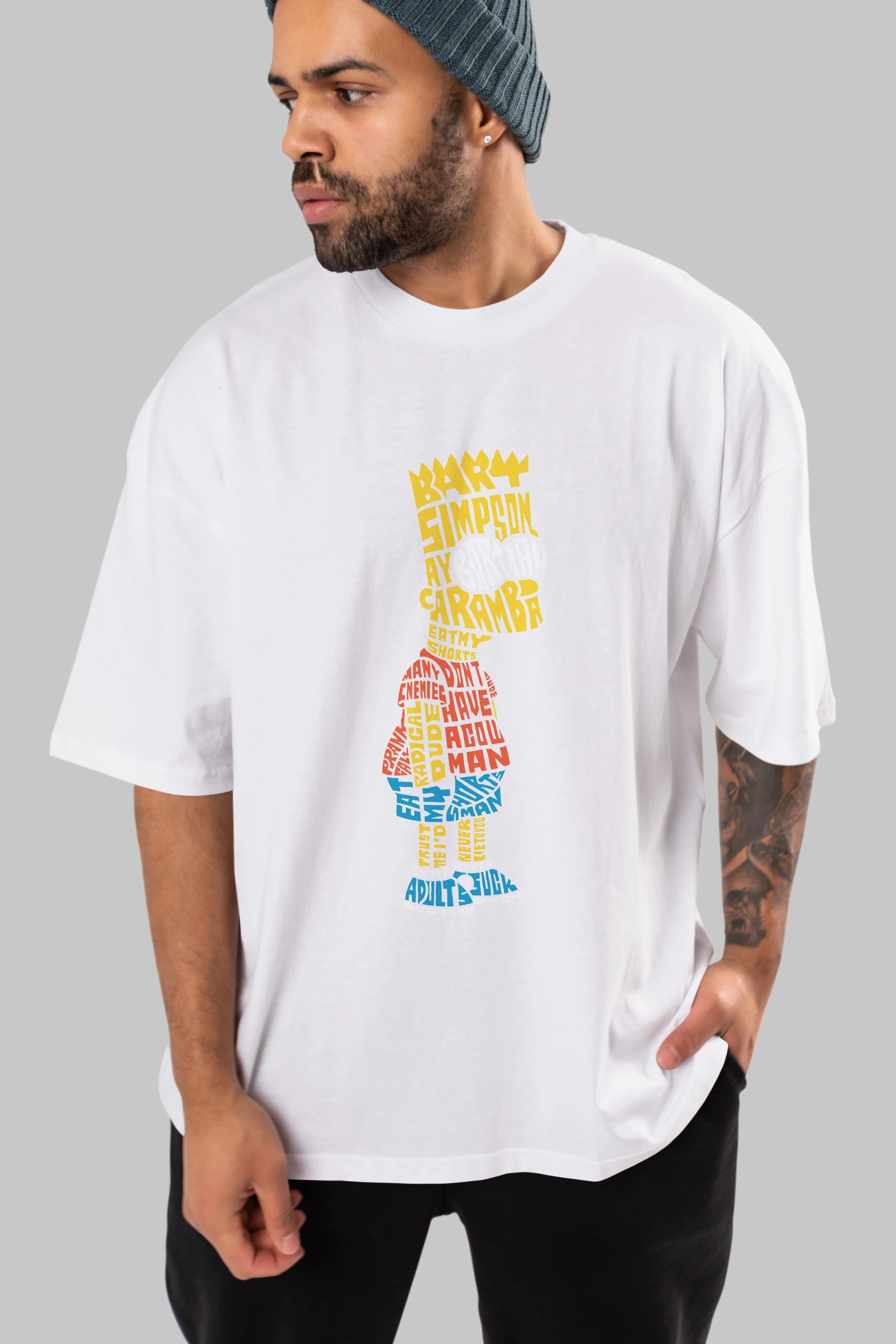 Bart Simpson Ön Baskılı Oversize t-shirt %100 pamuk Erkek Kadın Unisex