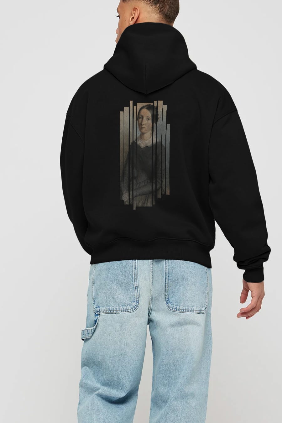 Retro Portre Arka Baskılı Oversize Hoodie Kapüşonlu Sweatshirt Erkek Kadın Unisex