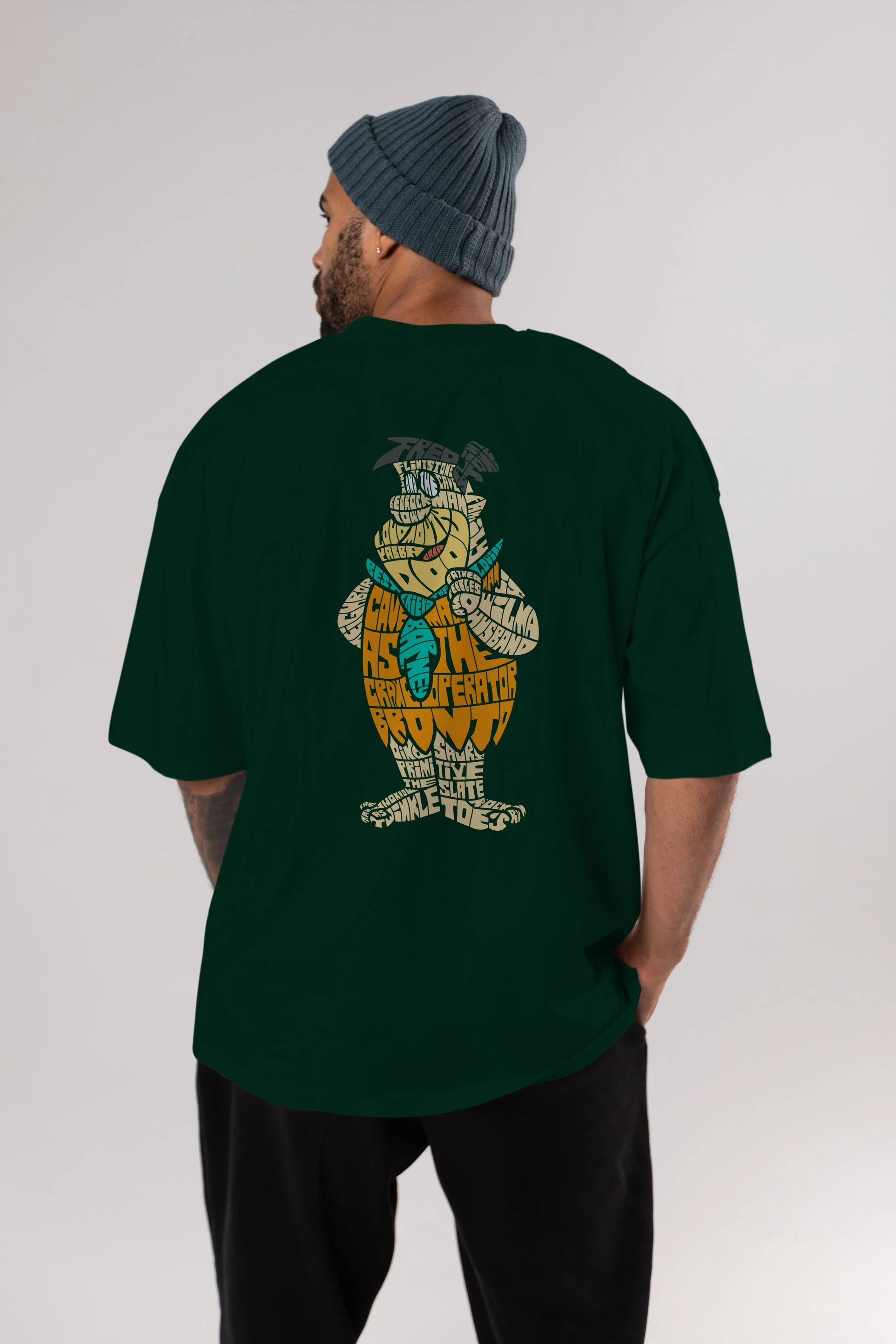 Fred Flintstone Arka Baskılı Oversize t-shirt %100 pamuk Erkek Kadın Unisex