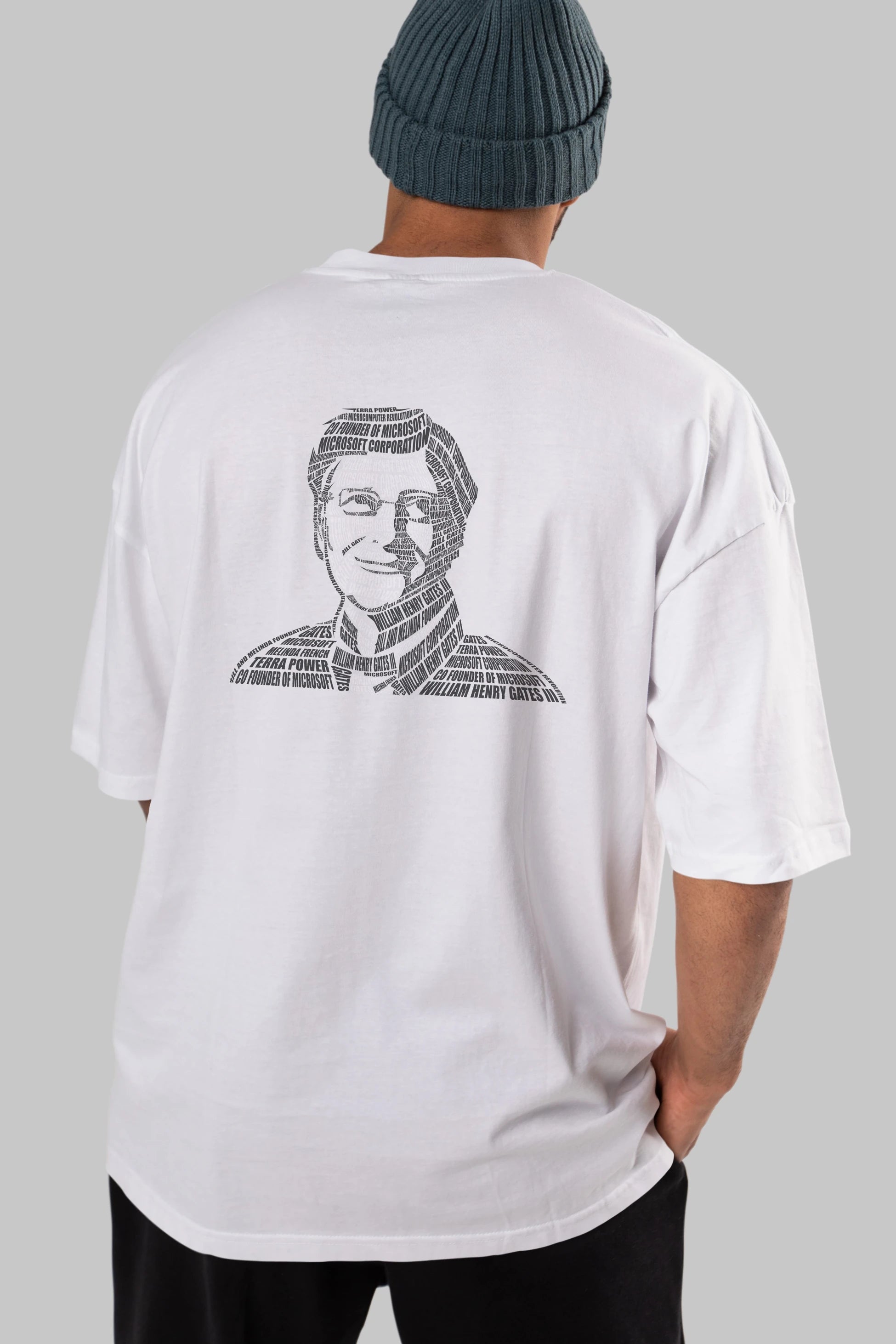Bill Gates Calligram Arka Baskılı Oversize t-shirt %100 pamuk Erkek Kadın Unisex