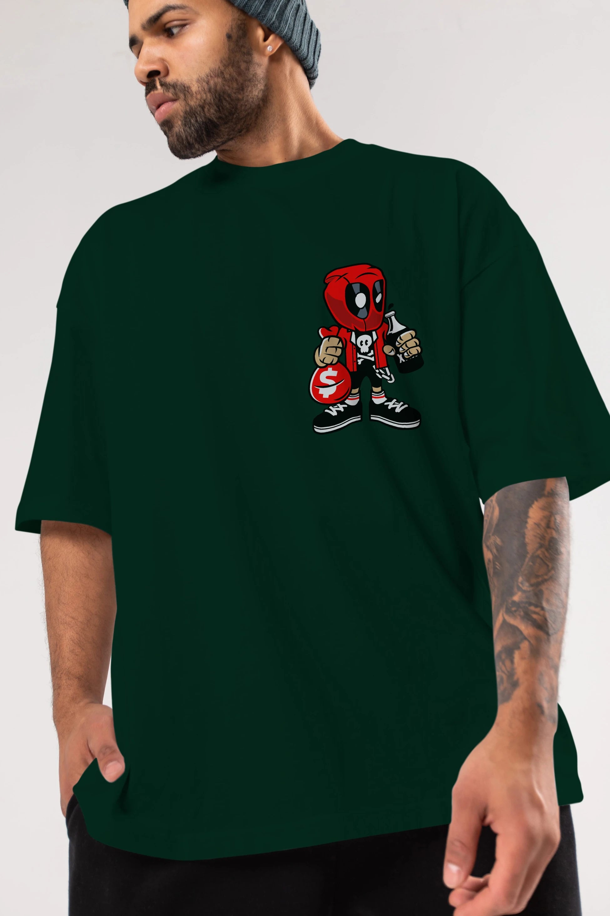 Deadpool (20) Ön Sol Baskılı Oversize t-shirt Erkek Kadın Unisex %100 Pamuk Bisiklet Yaka tişort