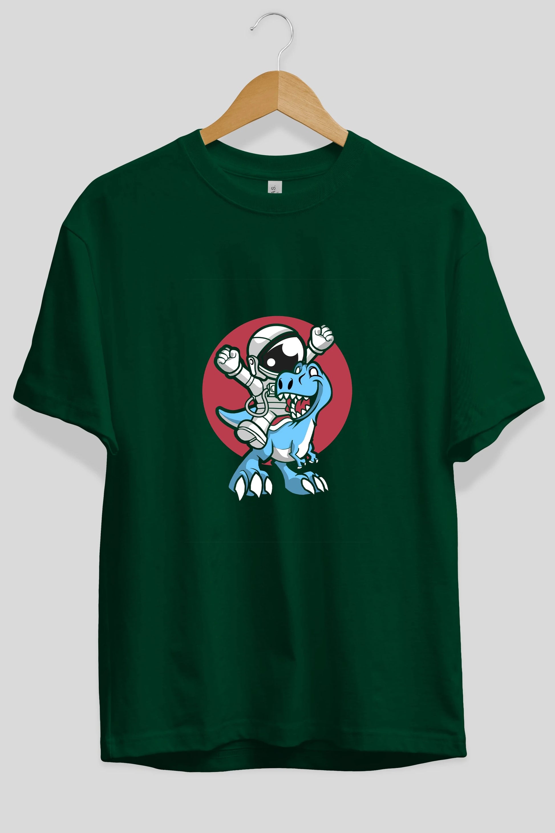 Astronaut Dino Ön Baskılı Oversize t-shirt Erkek Kadın Unisex %100 Pamuk tişort