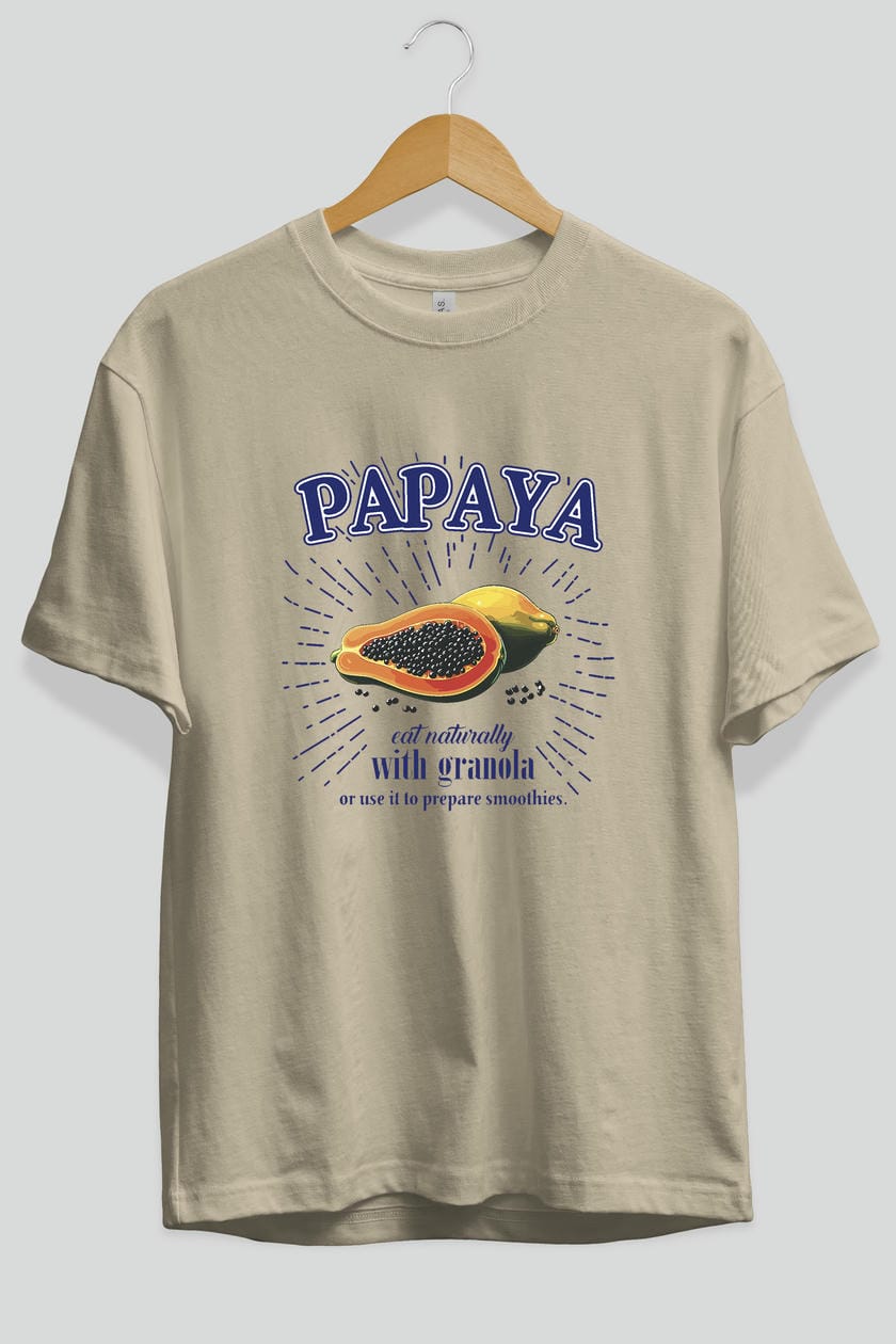 Papaya Ön Baskılı Oversize t-shirt Erkek Kadın Pamuk Bisiklet Yaka tişort