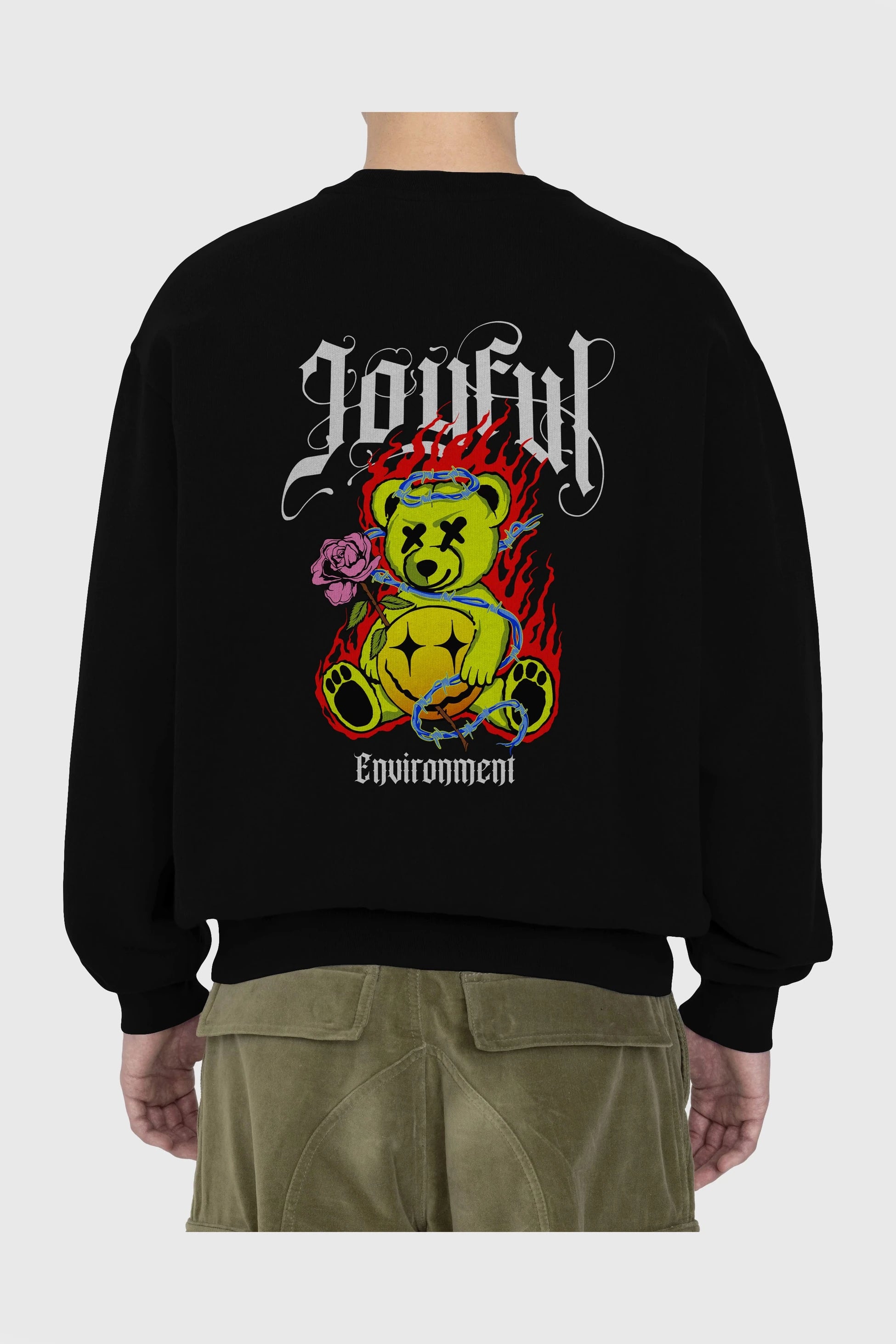 Joyful Bear Arka Baskılı Oversize Sweatshirt Erkek Kadın Unisex