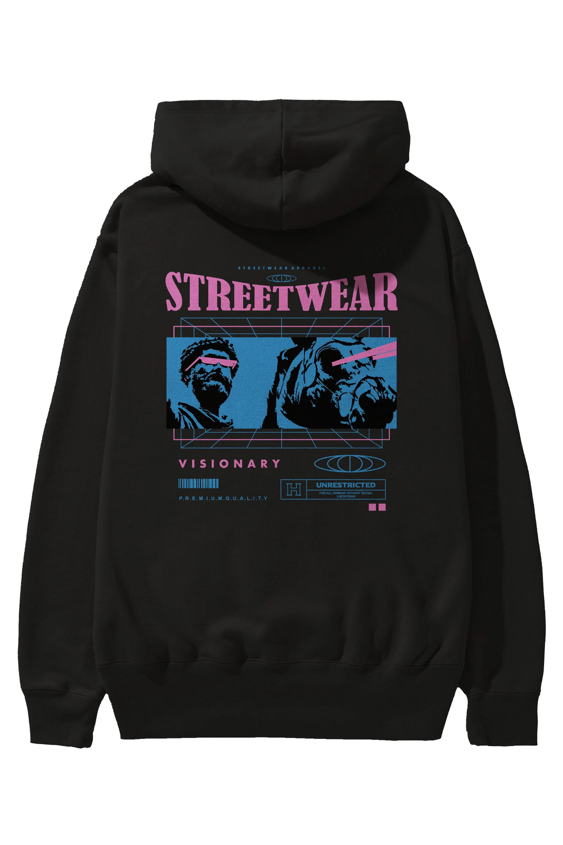 Streetwear Visionary Arka Baskılı Hoodie Oversize Kapüşonlu Sweatshirt Erkek Kadın Unisex