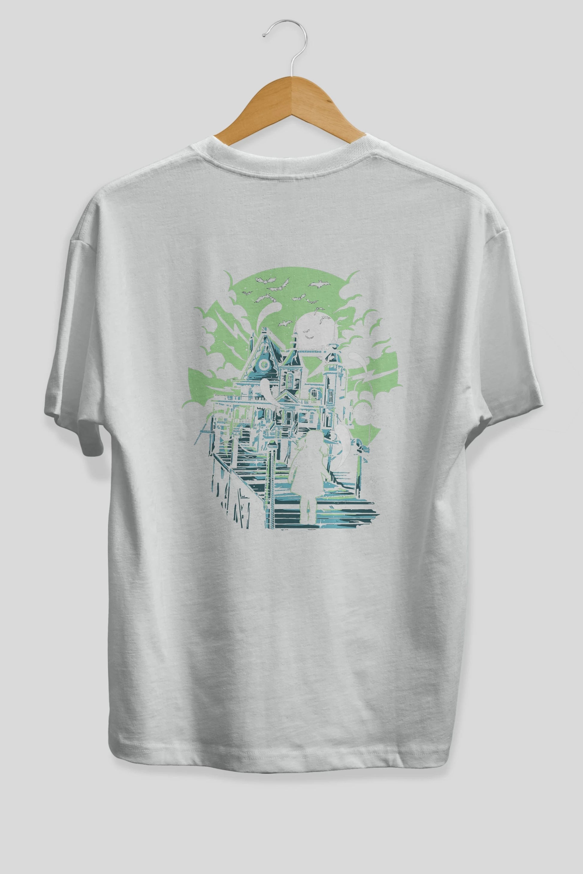 Haunted House Arka Baskılı Oversize t-shirt Erkek Kadın Unisex %100 Pamuk