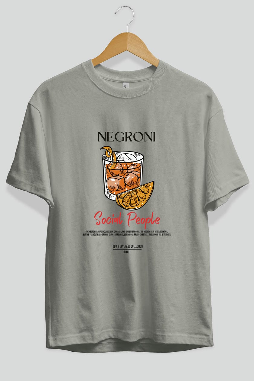 Negroni Kokteyl Serisi ön Baskılı Oversize t-shirt Erkek Kadın %100 Pamuk Bisiklet Yaka tişort