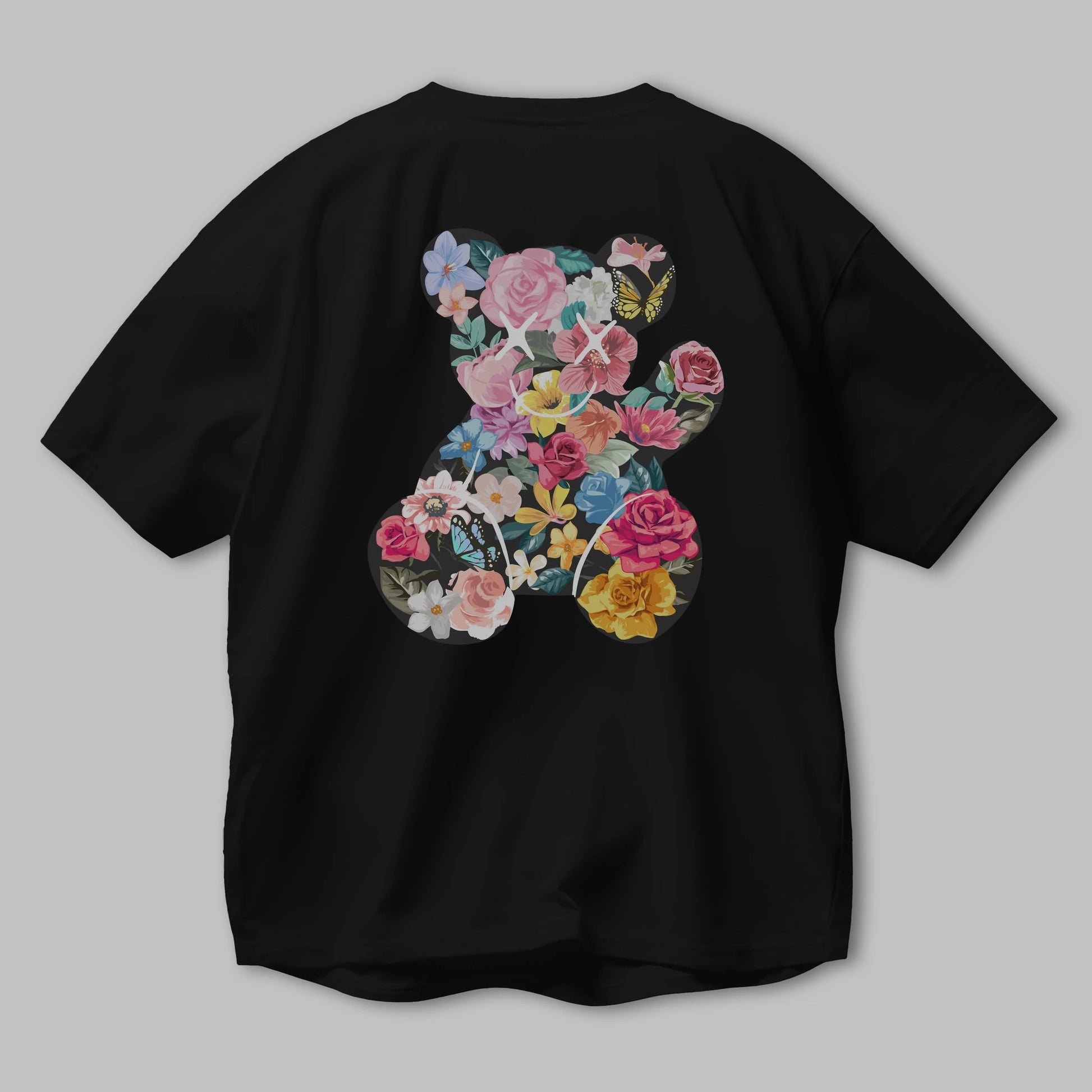Flowers Bear Arka Baskılı Oversize t-shirt Erkek Kadın Unisex