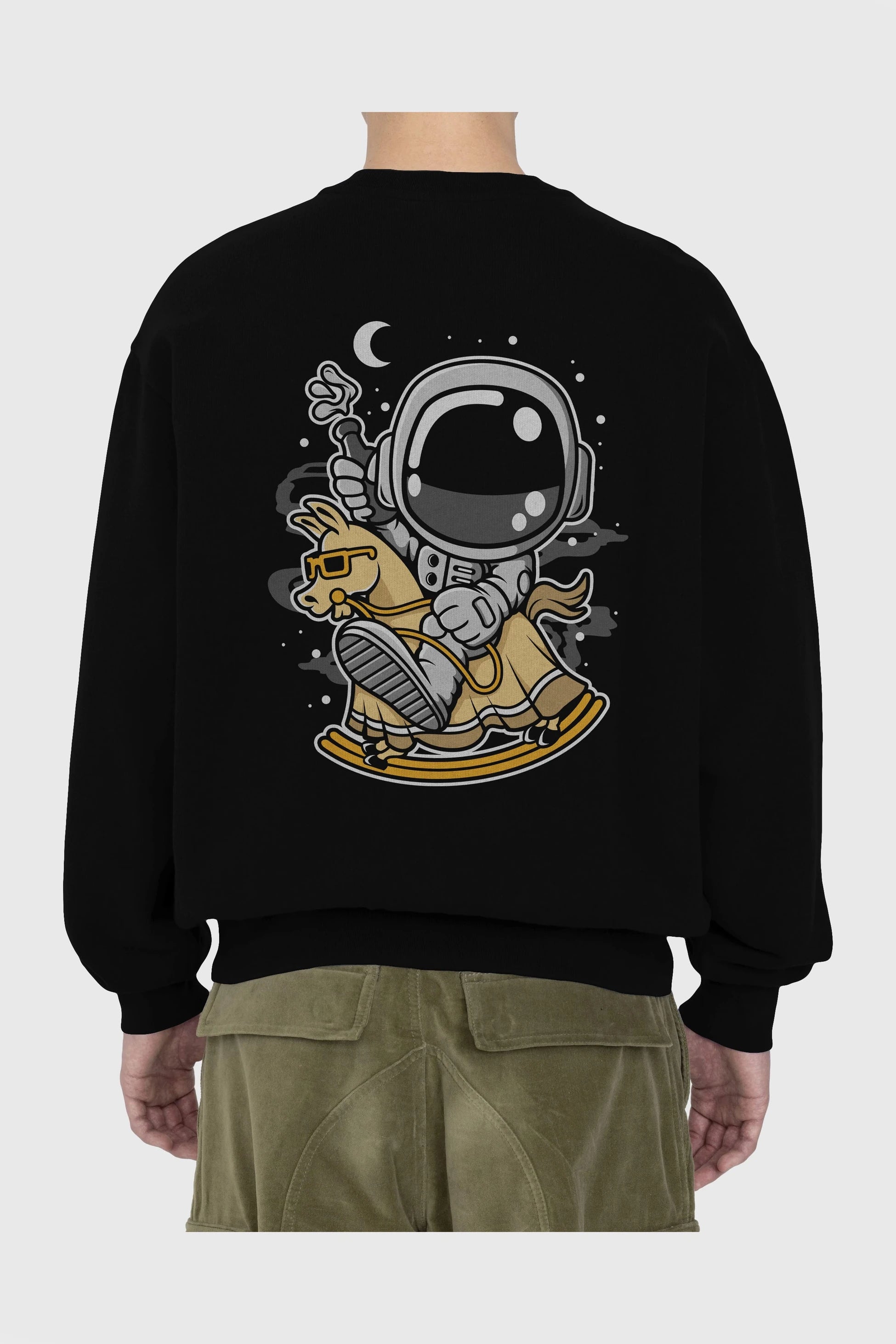 Astronaut RidingToy Horse Arka Baskılı Oversize Sweatshirt Erkek Kadın Unisex