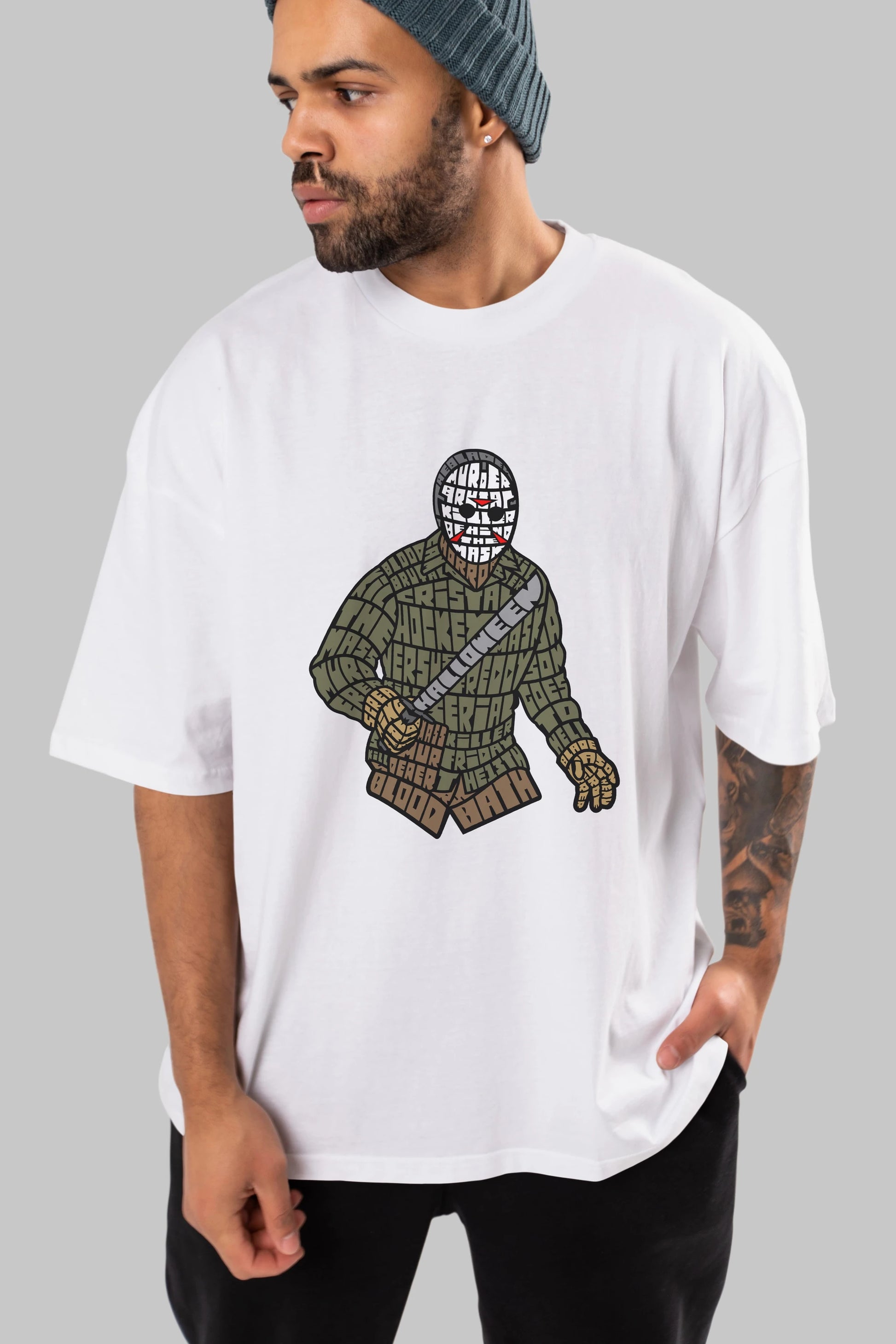 Jason Ön Baskılı Oversize t-shirt %100 pamuk Erkek Kadın Unisex