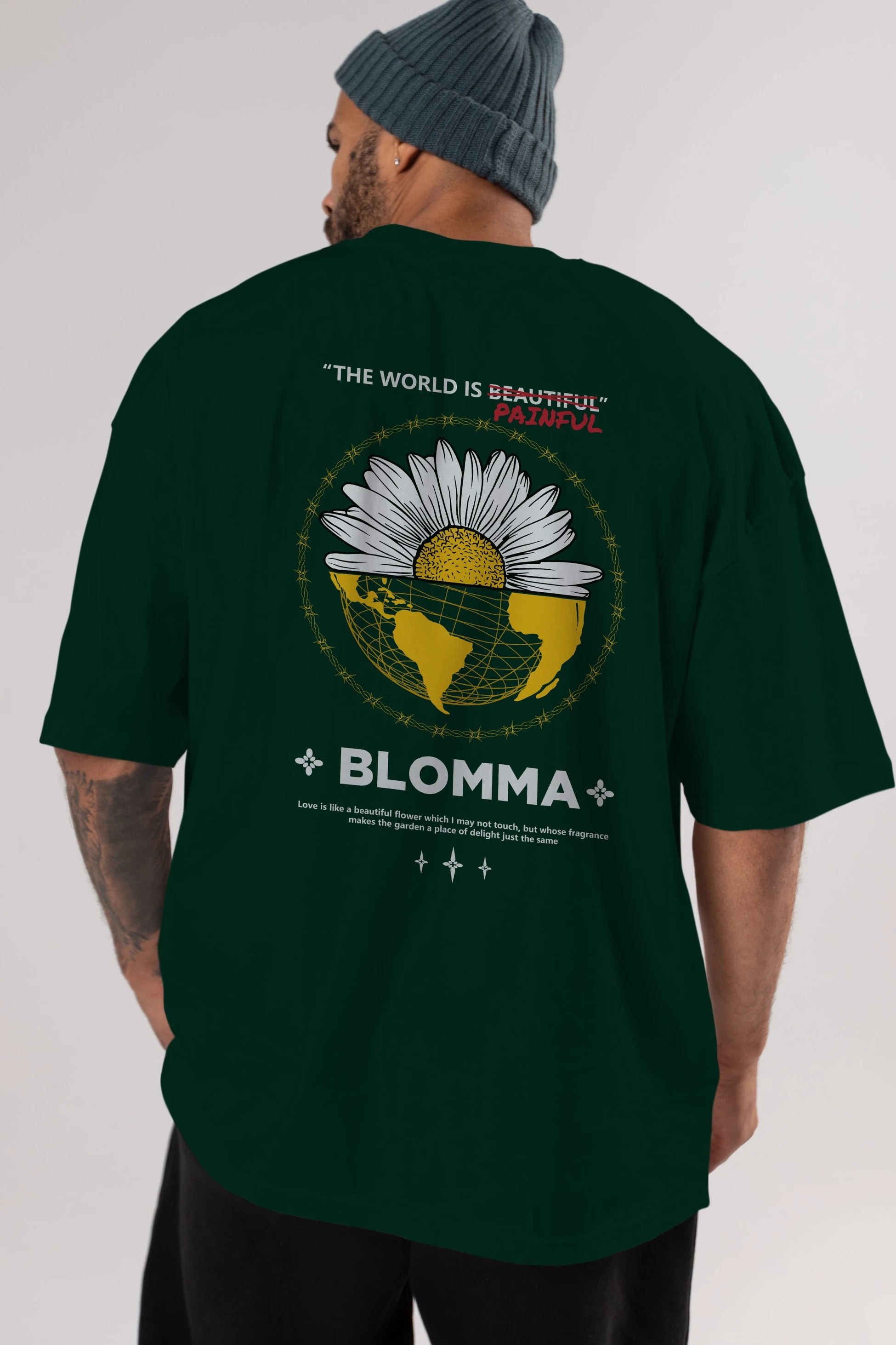 Blomma Arka Baskılı Oversize t-shirt Erkek Kadın Unisex