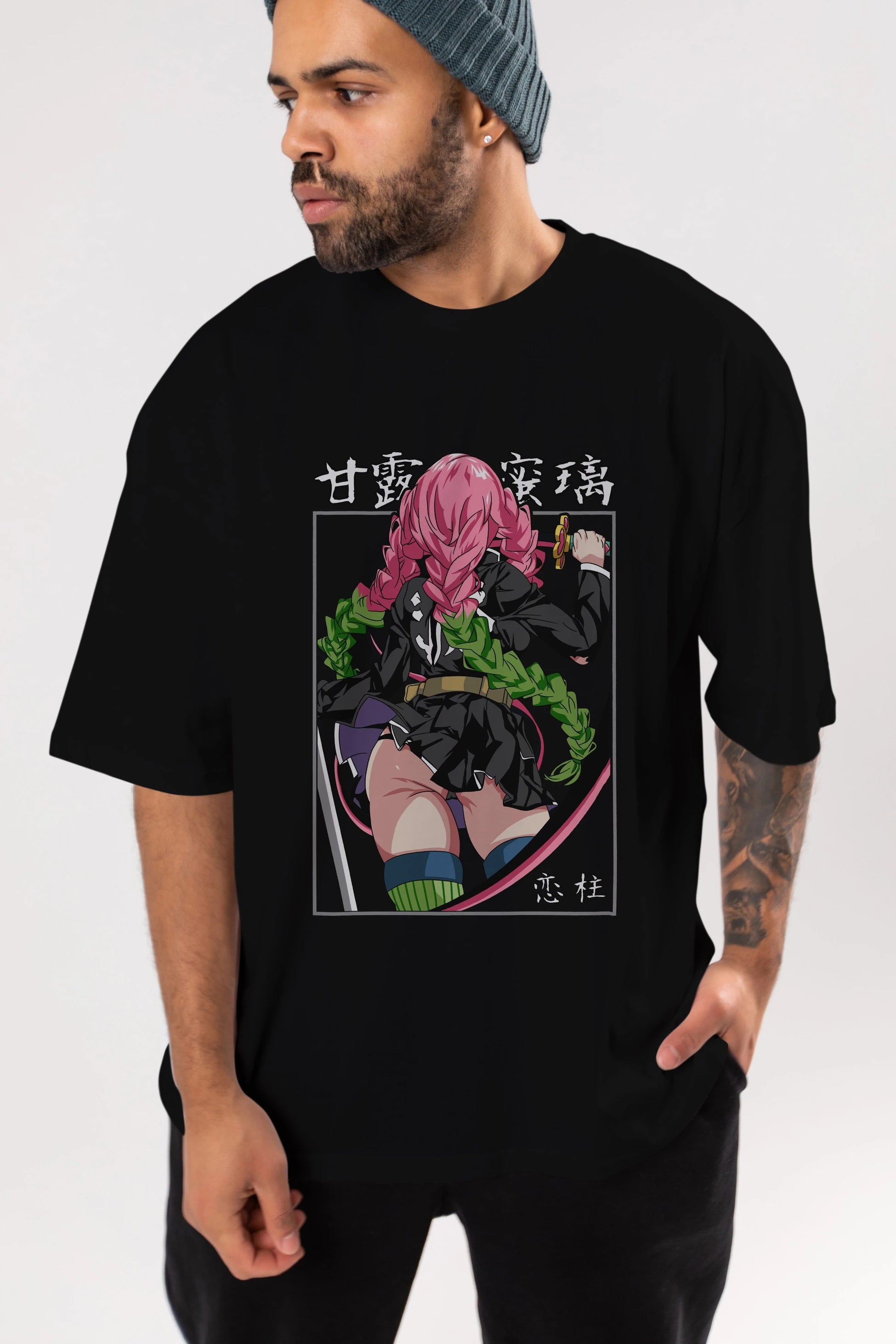 Mitsuri DEMONSLAYER Anime Ön Baskılı Oversize t-shirt %100 pamuk Erkek Kadın Unisex