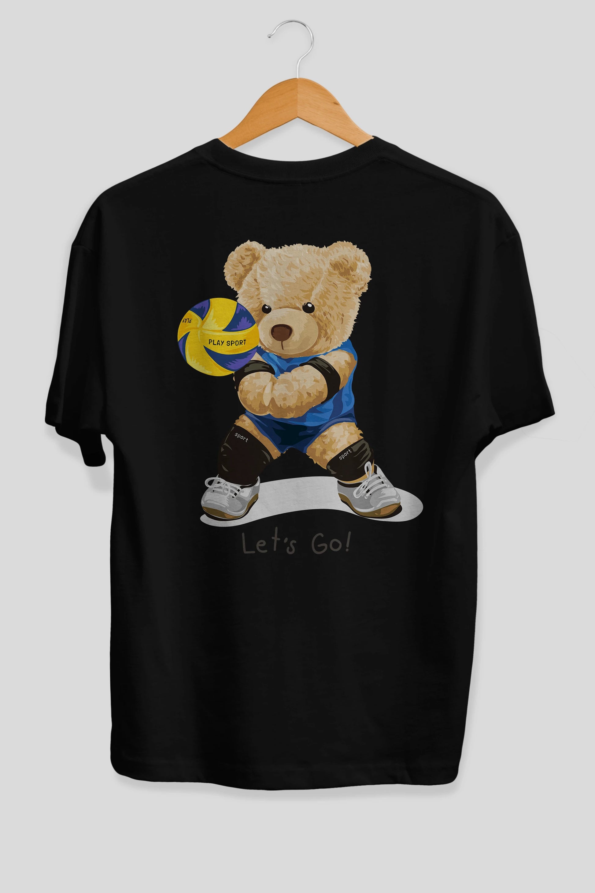 Teddy Bear Lets Go Arka Baskılı Oversize t-shirt Erkek Kadın Unisex %100 Pamuk