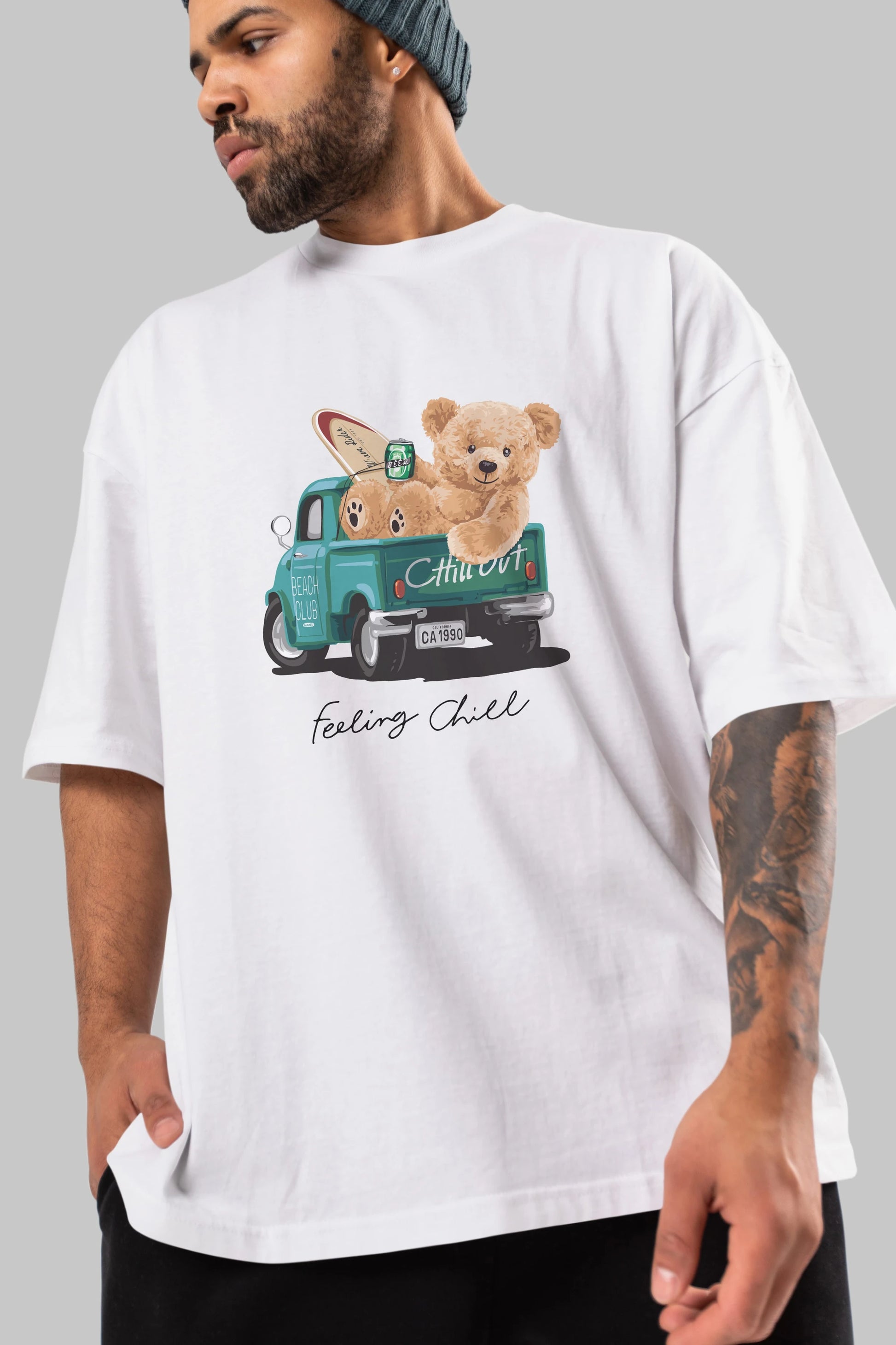Teddy Bear Chill Out Ön Baskılı Oversize t-shirt Erkek Kadın Unisex %100 Pamuk