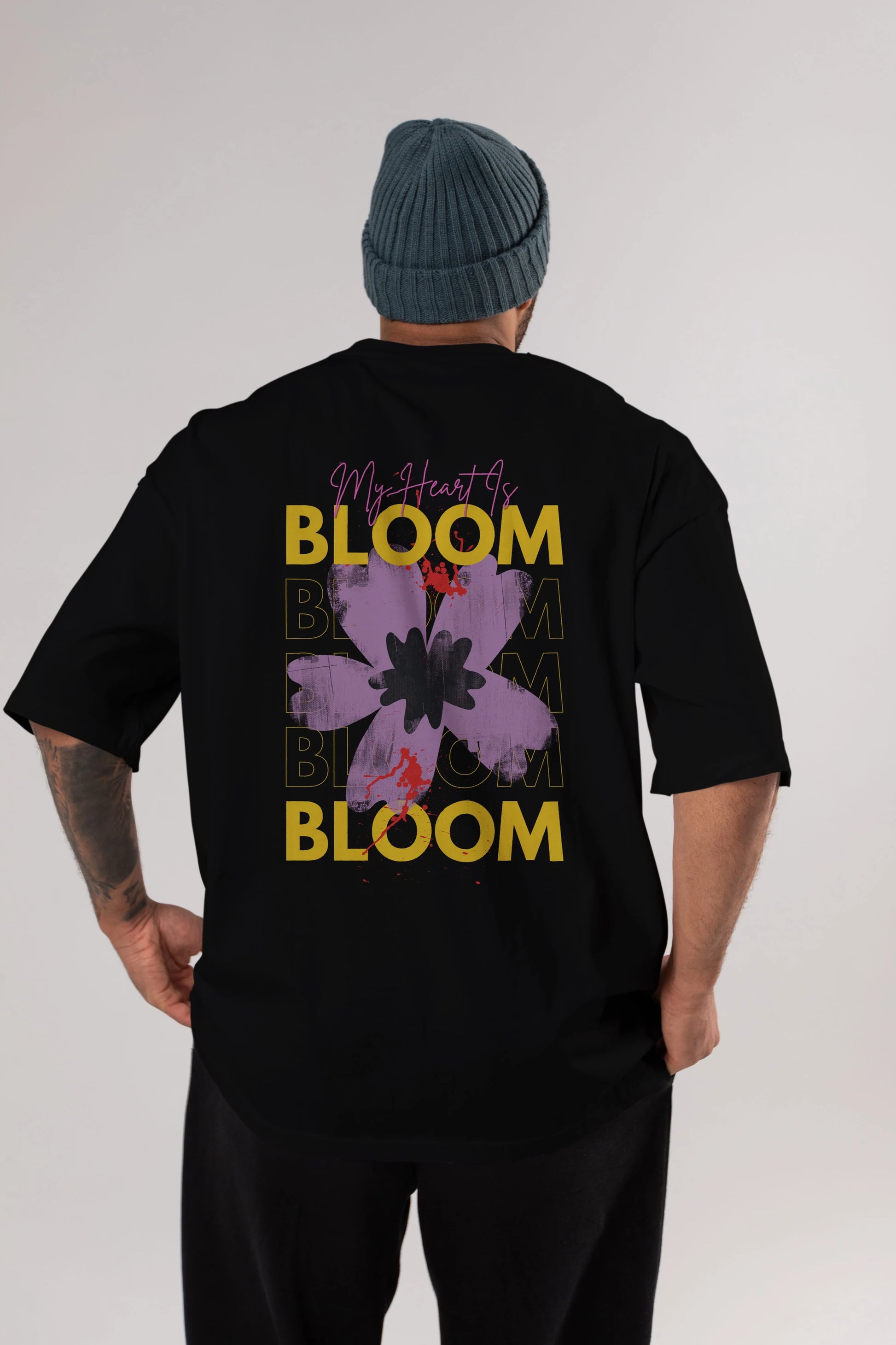 Bloom Yazılı Arka Baskılı Oversize t-shirt Erkek Kadın Unisex