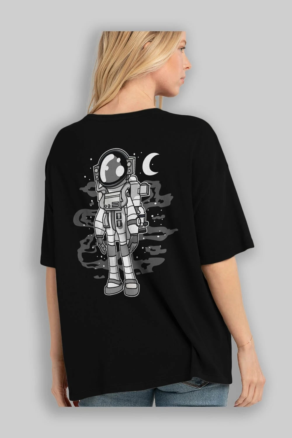 Astronaut Stand Arka Baskılı Oversize t-shirt Erkek Kadın Unisex