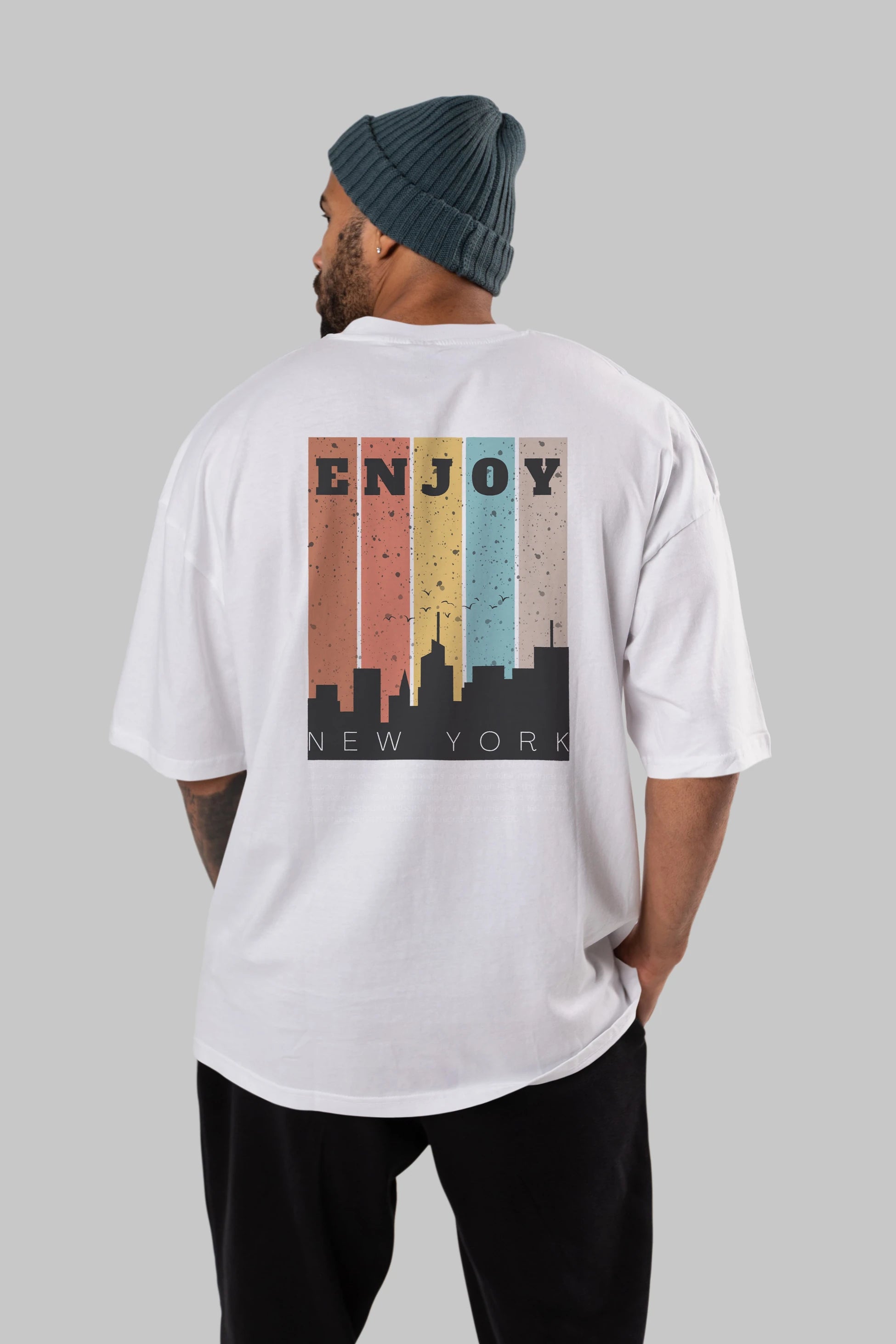 Enjoy New York Yazılı Arka Baskılı Oversize t-shirt Erkek Kadın Unisex