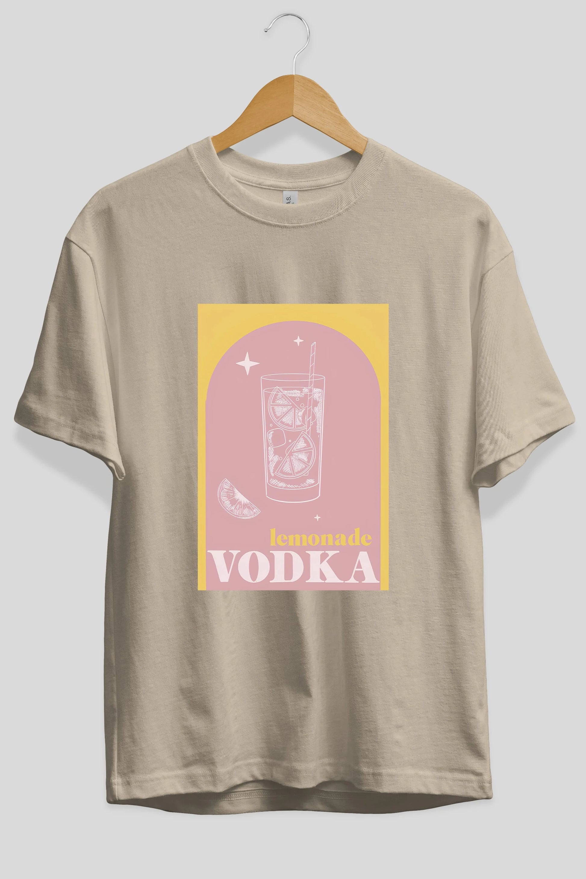Vodka Limon Ön Baskılı Oversize t-shirt Erkek Kadın Unisex %100 Pamuk Bisiklet Yaka tişort