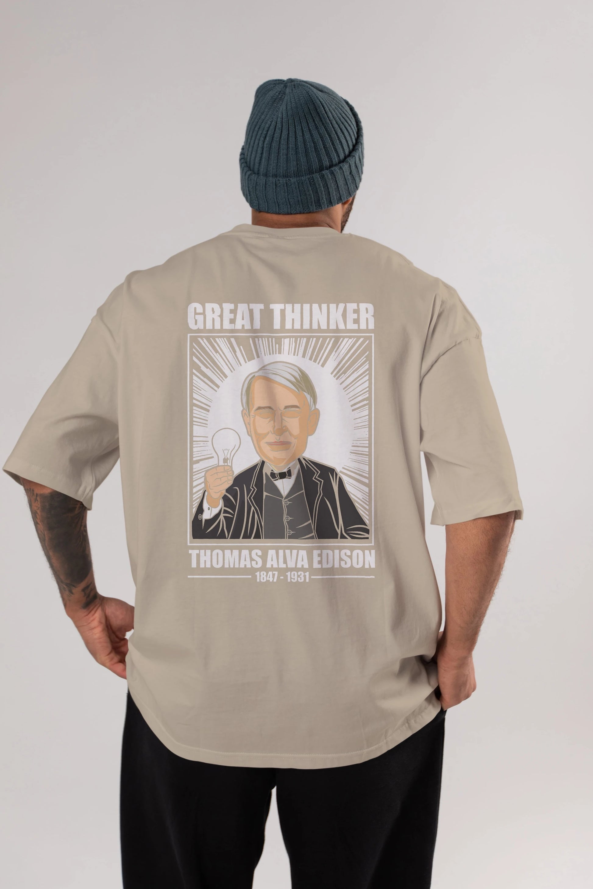Thomas Alfa Edison Arka Baskılı Oversize t-shirt Erkek Kadın Unisex %100 Pamuk tişort