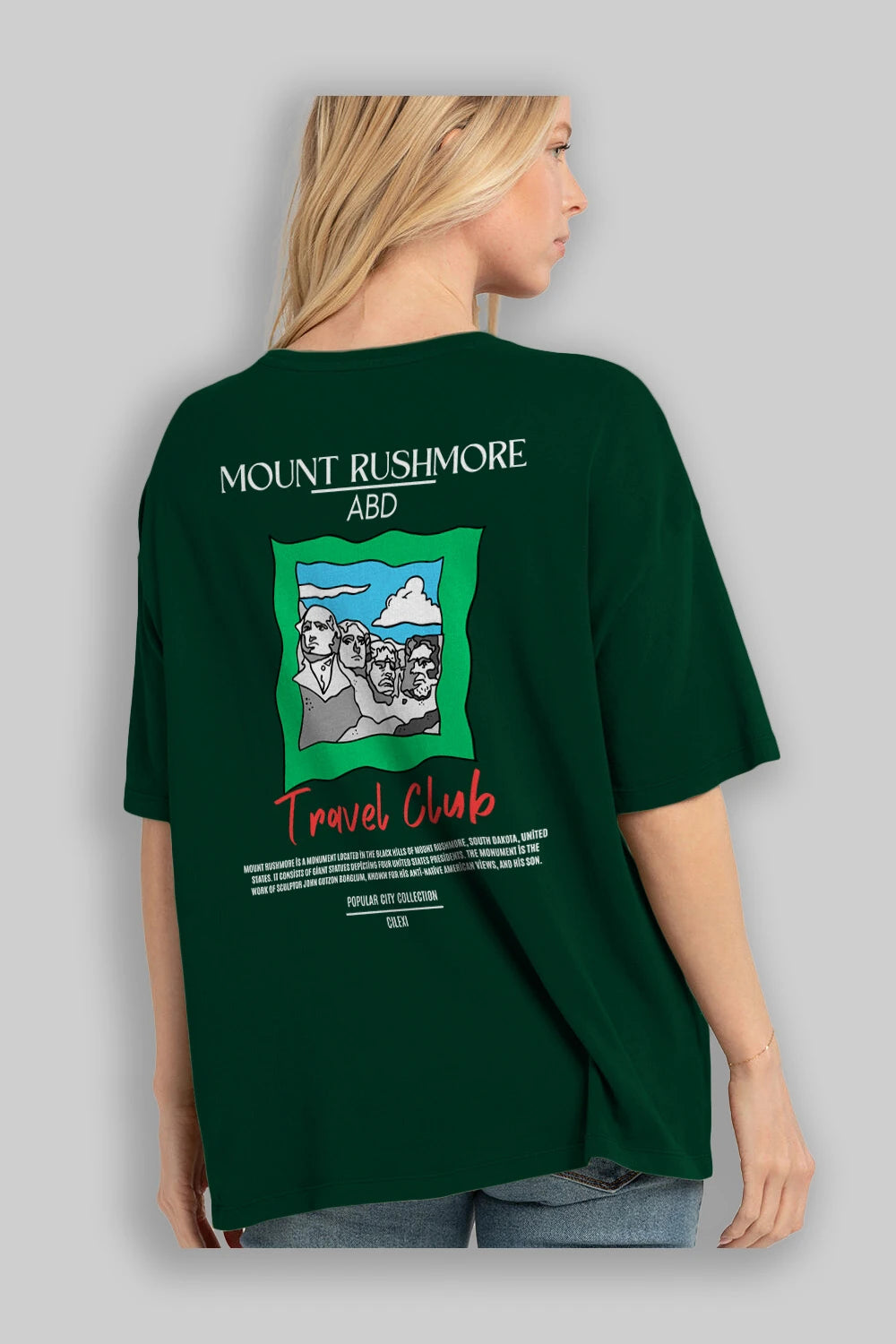 Mount Rushmore ABD Arka Baskılı Oversize t-shirt Erkek Kadın Pamuk Bisiklet Yaka tişort
